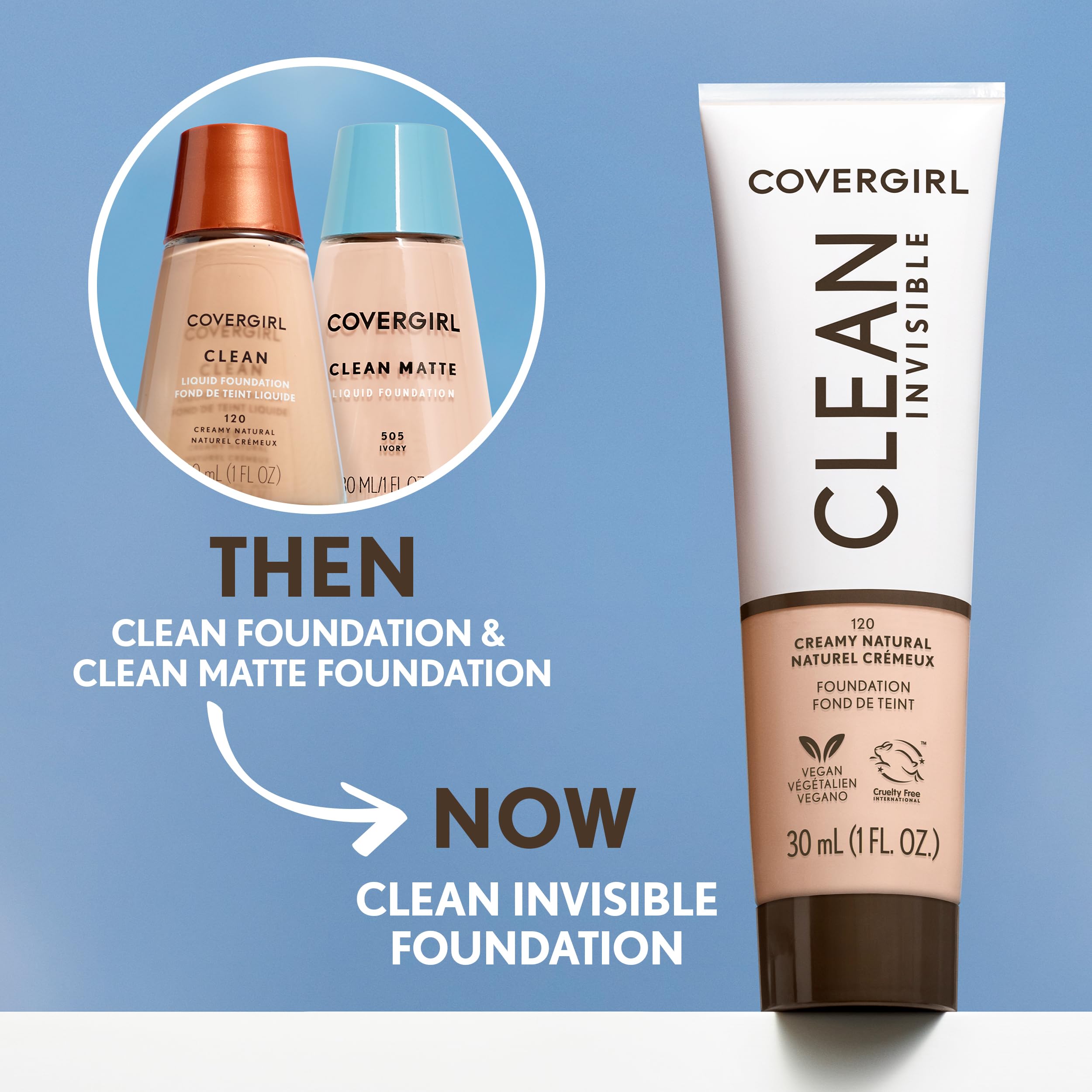CoverGirl Clean Invisible Foundation offers buildable coverage in a convenient squeeze-tube.