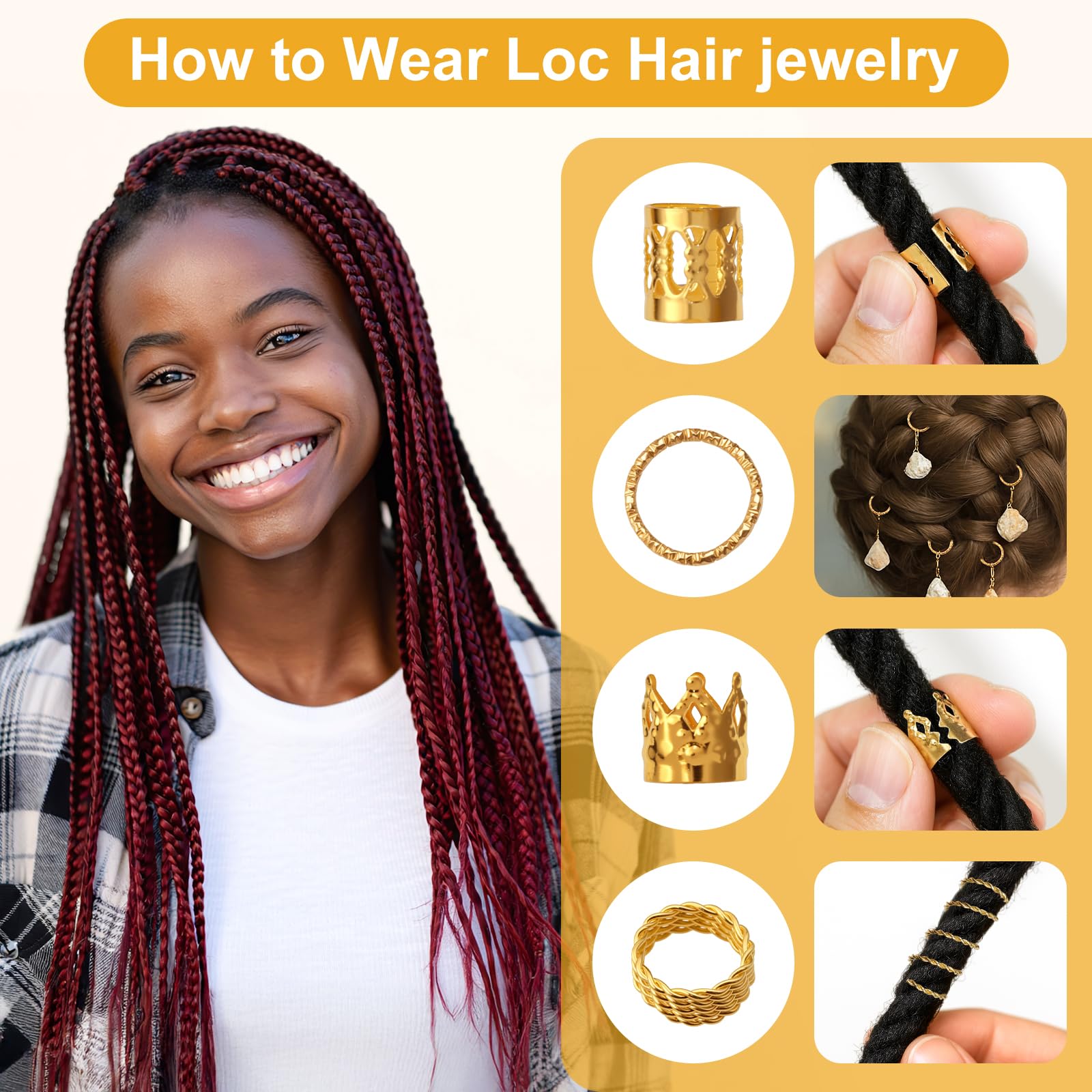 CPOXITI accesorios para pelo y trenzas oro, variedad para mezclar y lograr looks únicos.