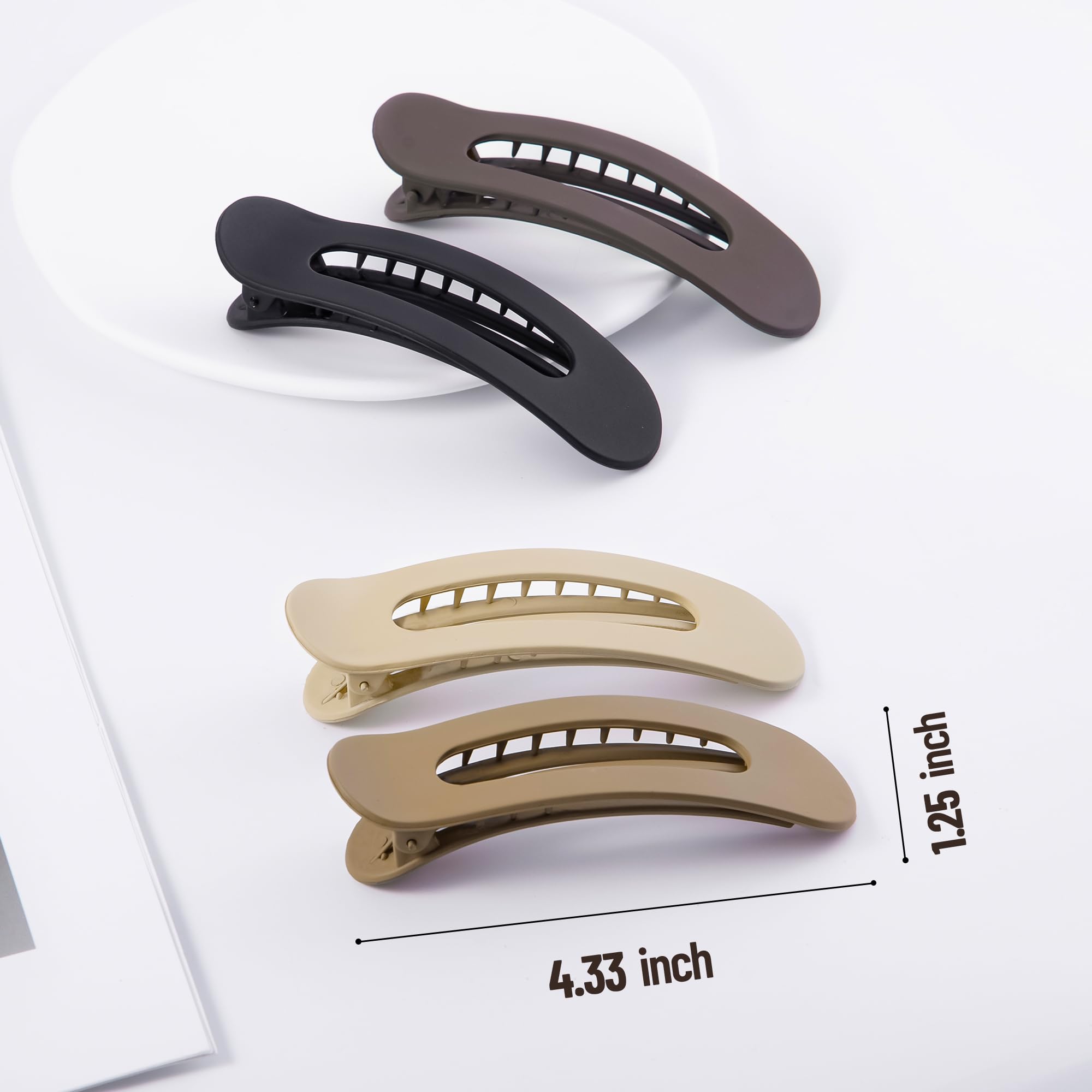Cptots large flat clip in khaki finish holds hair without creasing or slipping.