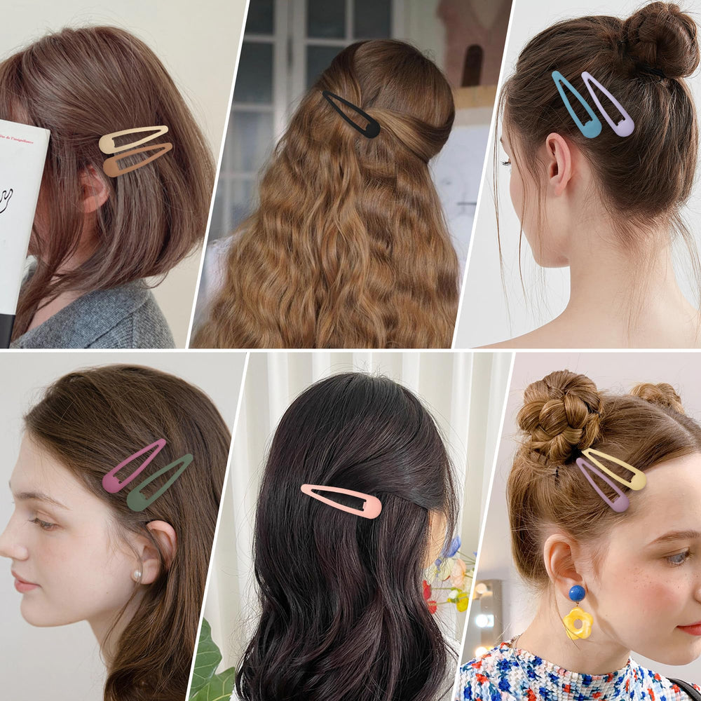 Cptots water drop matte pink hair clip adds playful elegance.