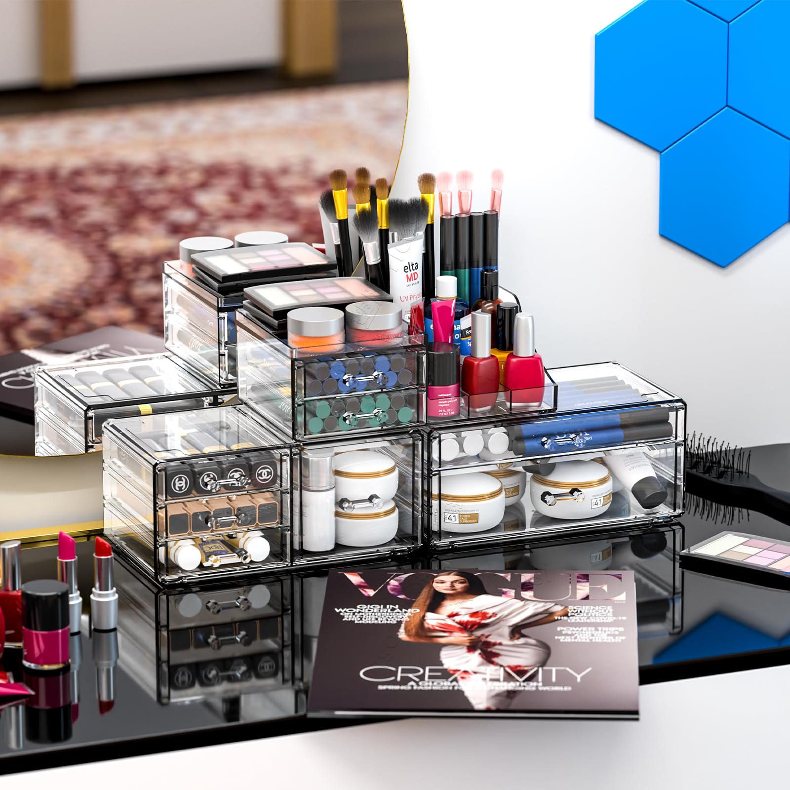 Cq acrylic countertop cosmetics organizer keeping items tidy and reachable