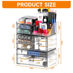 Cq acrylic makeup organizer close-up on transparent nine-drawer system