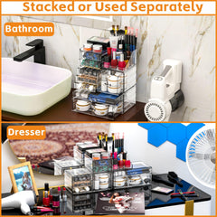 Cq acrylic stackable drawer assembly displaying modular storage