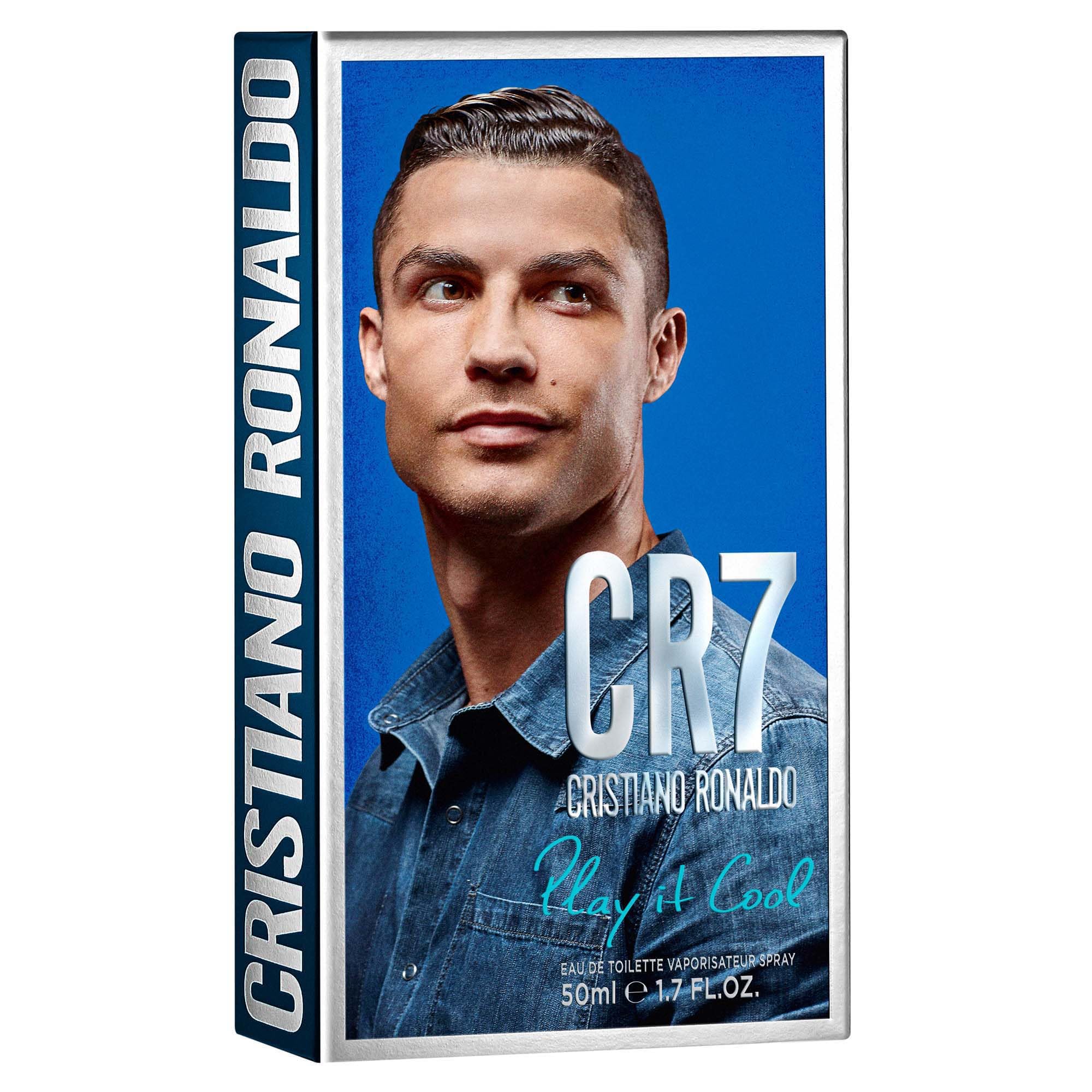 CR7 Play It Cool blue bottle on a dresser suggests everyday sophistication