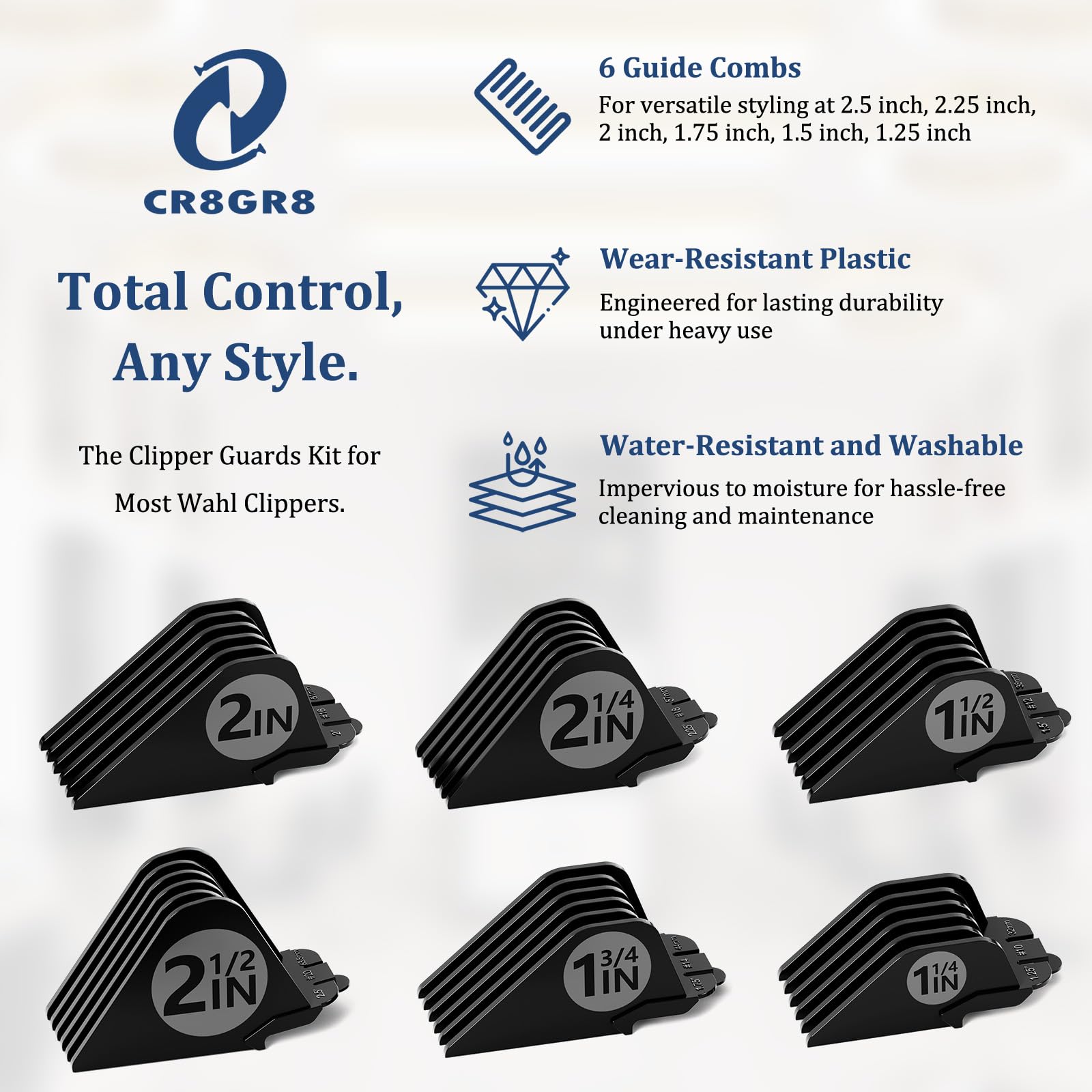 CR8GR8 clipper guards 2.25-inch for Wahl clippers, secure fit for precise home grooming