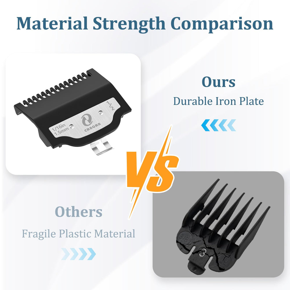 CR8GR8 guards compatible with Wahl Magic Clip for versatile use.