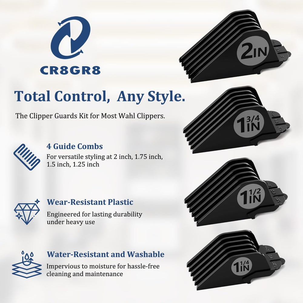 CR8GR8 clipper guards demonstrating Wahl compatibility for easy home use