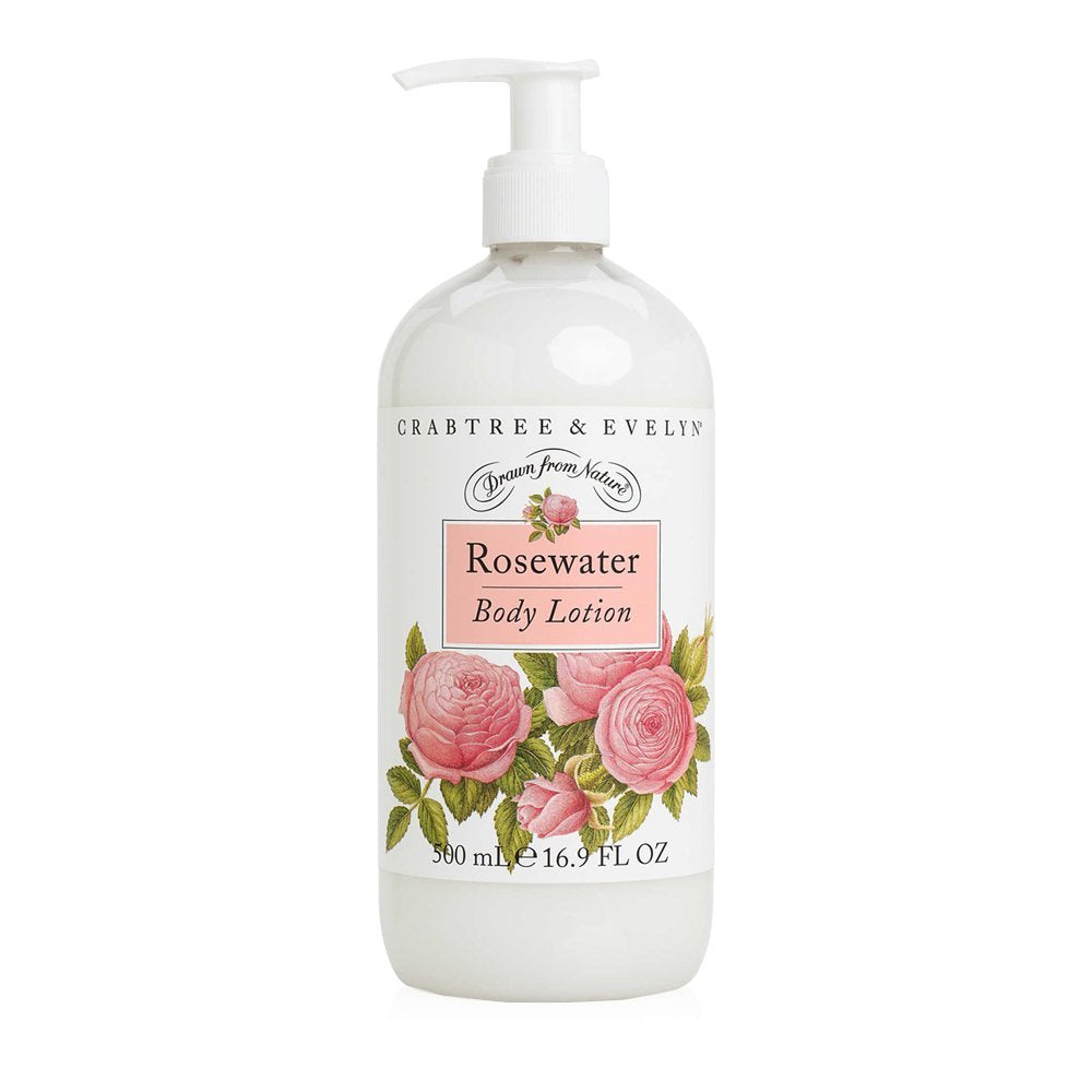 Crabtree & Evelyn loción corporal Agua de Rosas en botella, aroma floral suave y humectante.