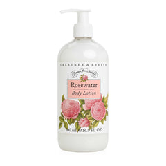 Crabtree & Evelyn loción corporal Agua de Rosas en botella, aroma floral suave y humectante.