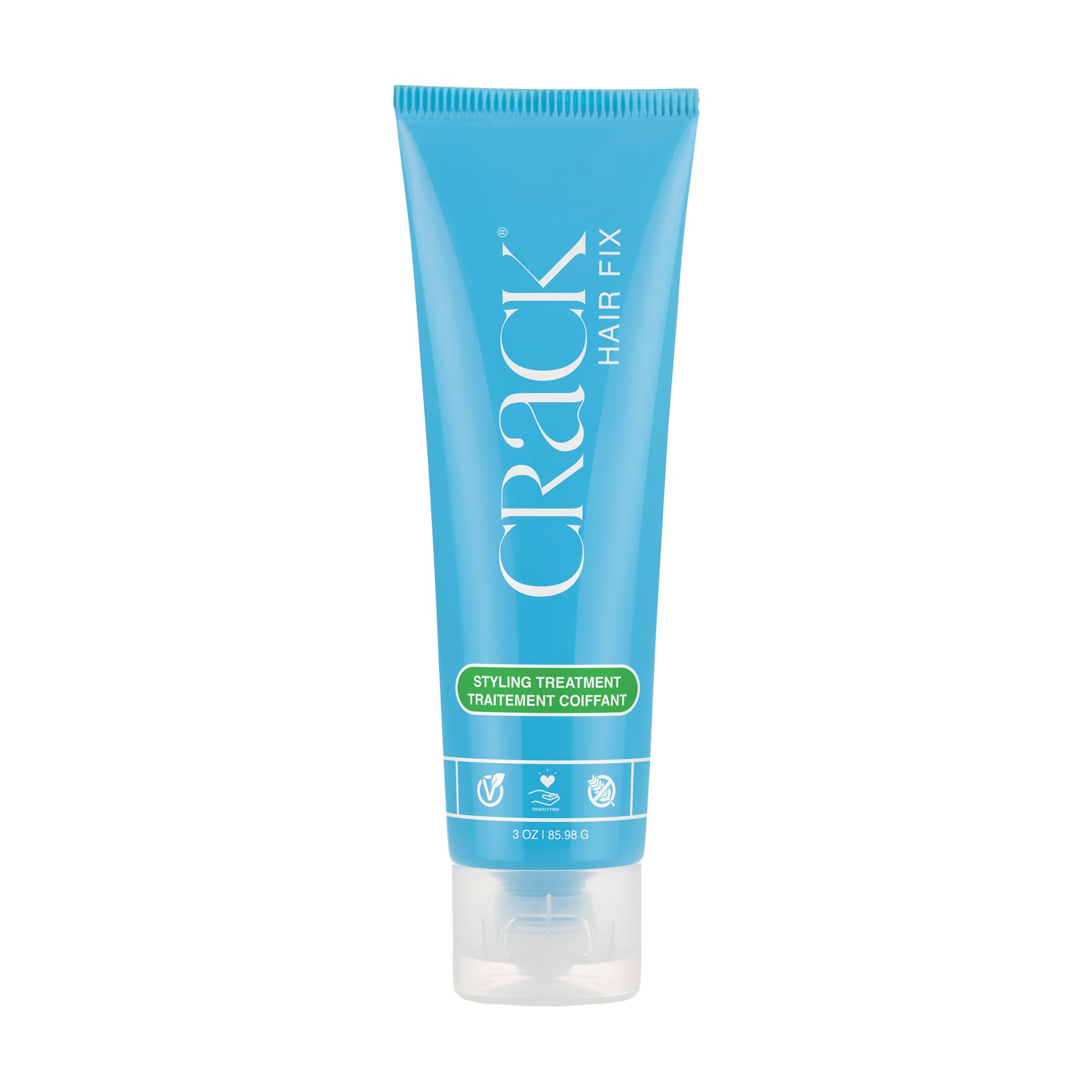 Crack Hair Fix crema sin enjuague en botella, cabello más suave y brillante.