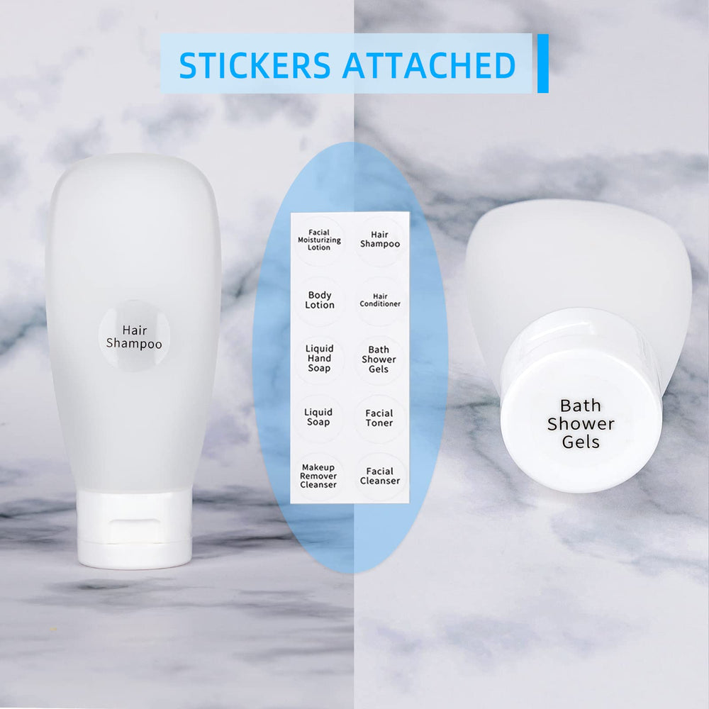 Craftisan leak-proof travel containers shown with shampoo and conditioner for mess-free luggage.