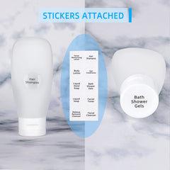 Craftisan leak-proof travel containers shown with shampoo and conditioner for mess-free luggage.