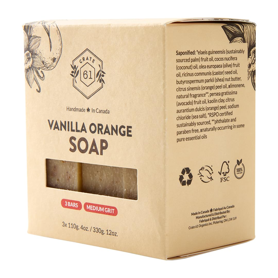 Crate 61 Organics ingredientes de oliva y karité en la barra.