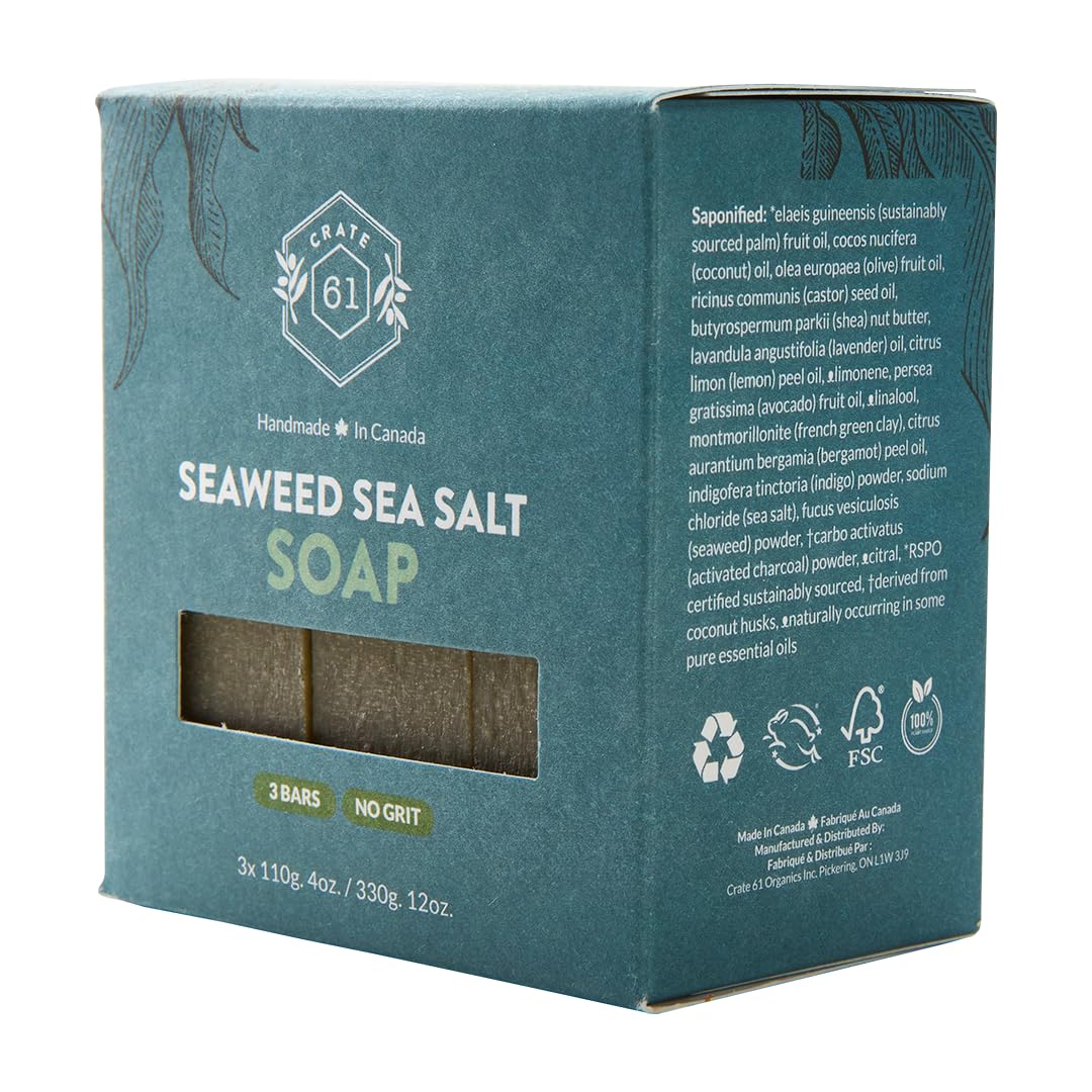 Crate 61 Organics jabón Seaweed y Sea Salt, exfolia suavemente.