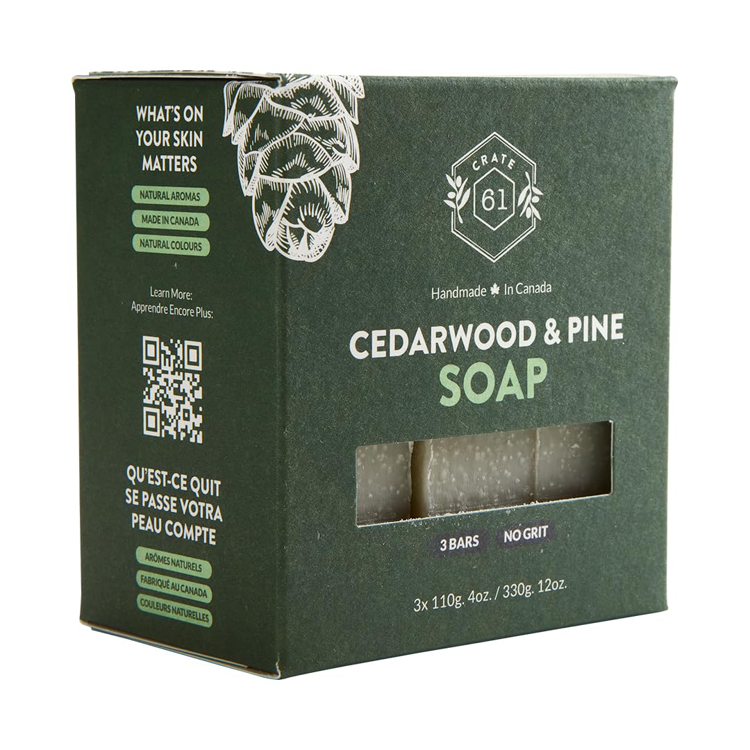 Crate 61 Organics barra de jabón cedro-pino con aroma relajante para spa casero.