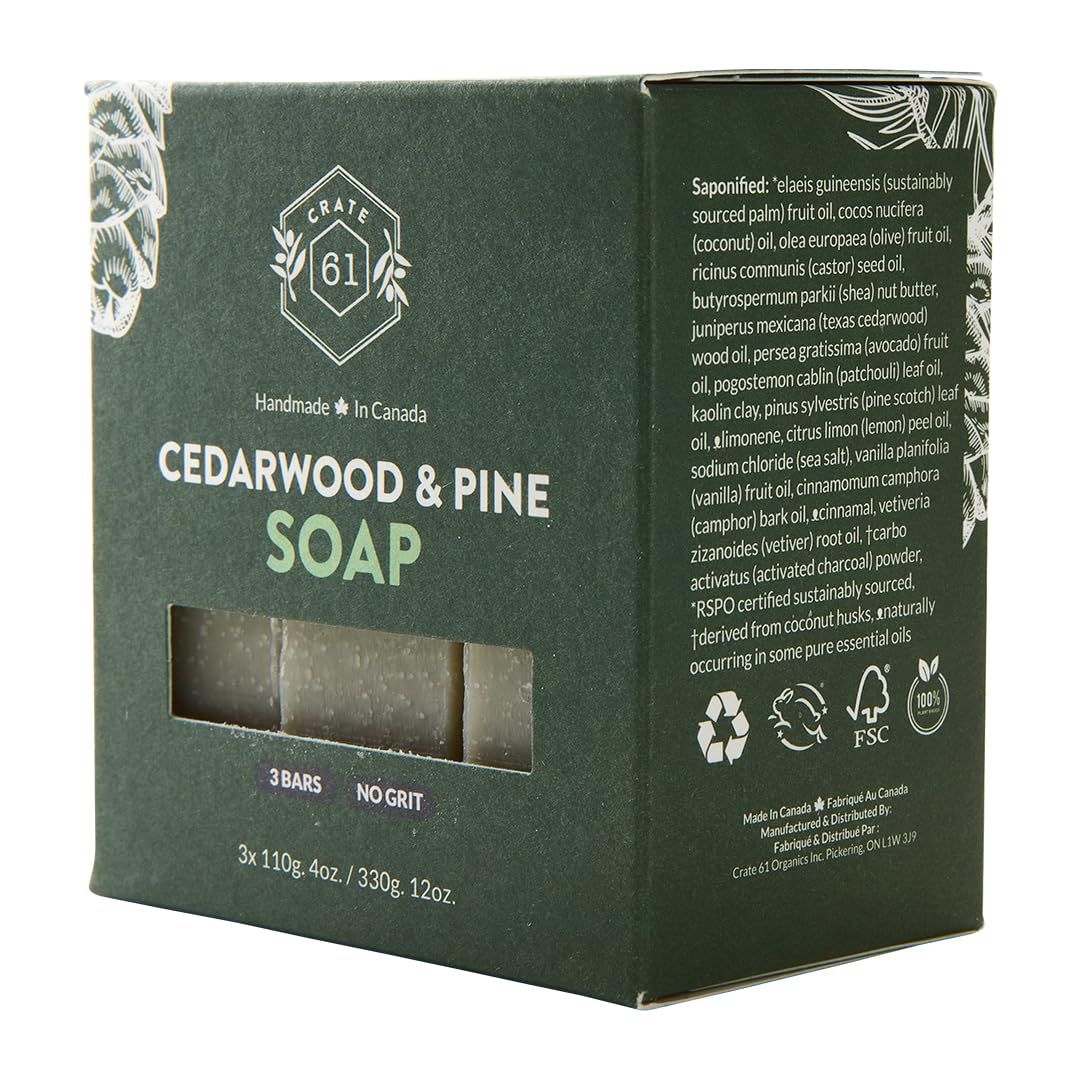 Crate 61 Organics barra cedro-pino, textura cremosa para uso diario.