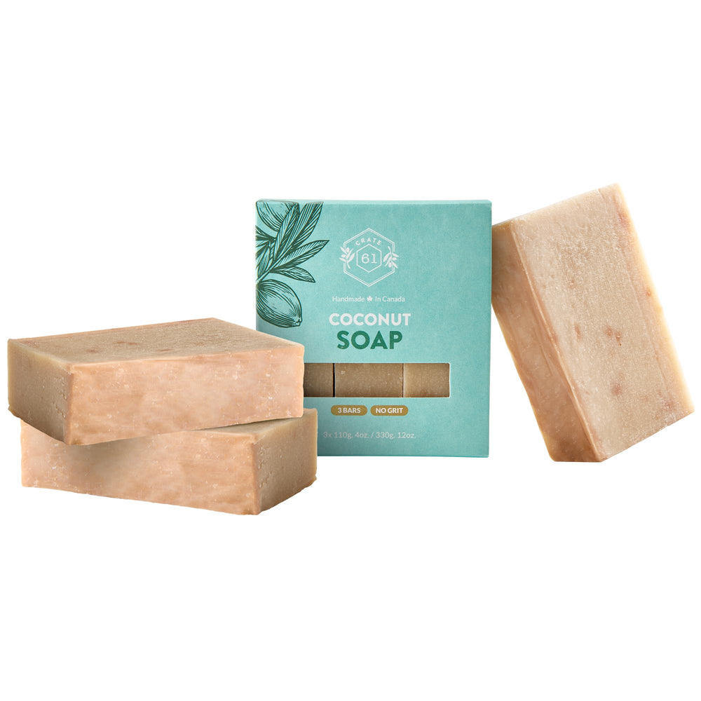 Crate 61 Organics jabón barra coco para rostro y cuerpo, aroma natural suave.