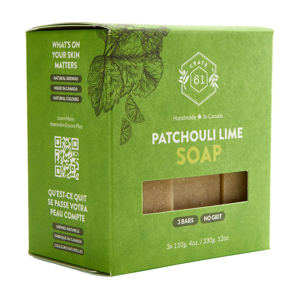 Crate 61 Organics jabon Patchouli Lime barra espuma genera espuma cremosa para rostro y cuerpo