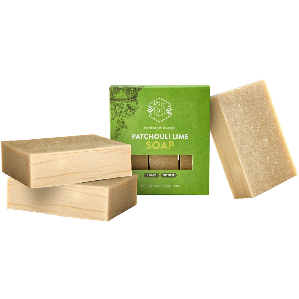 Crate 61 Organics jabon Patchouli Lime barra frontal con aroma natural suave para la piel