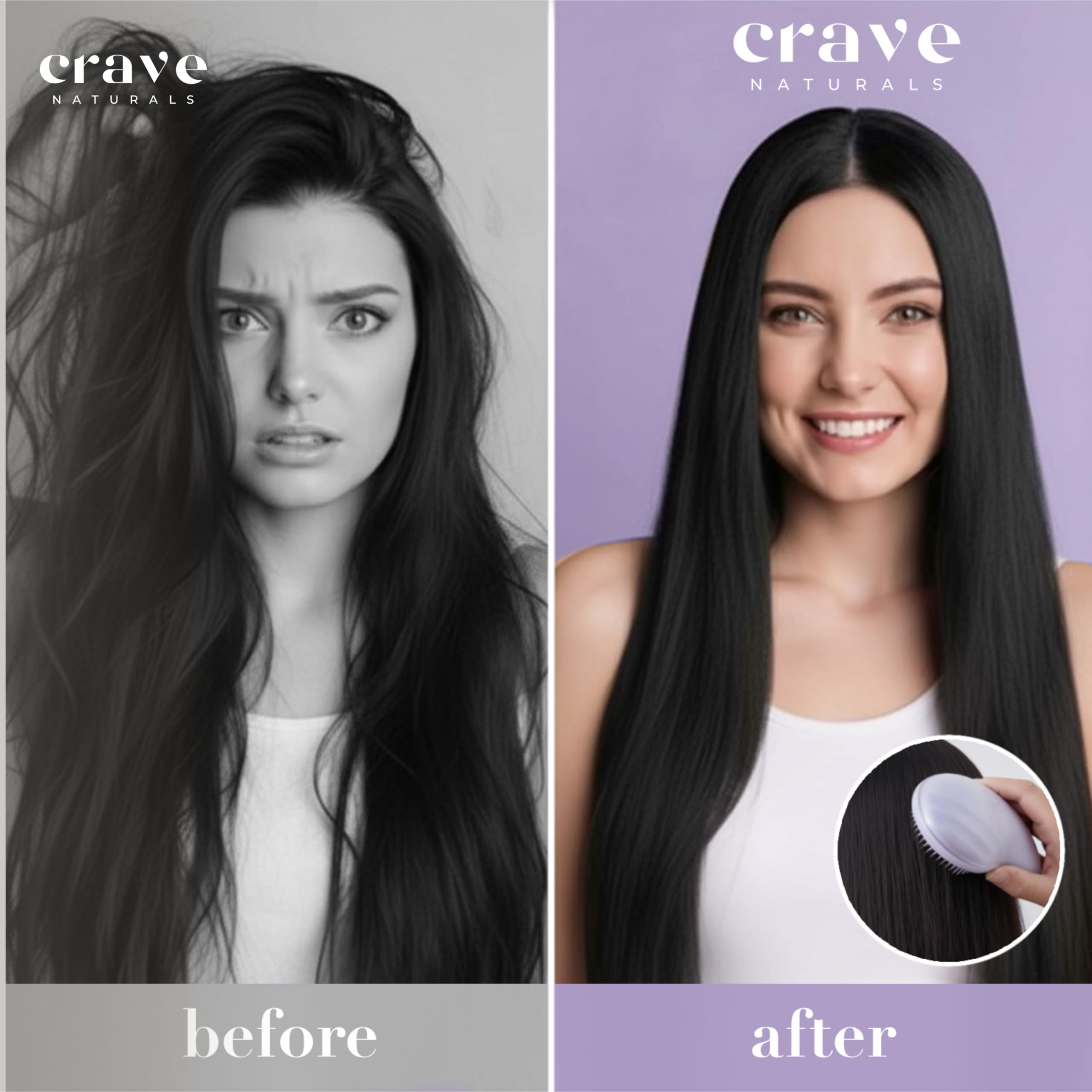 Crave Naturals detangler suitable for all hair types and ages, purple design