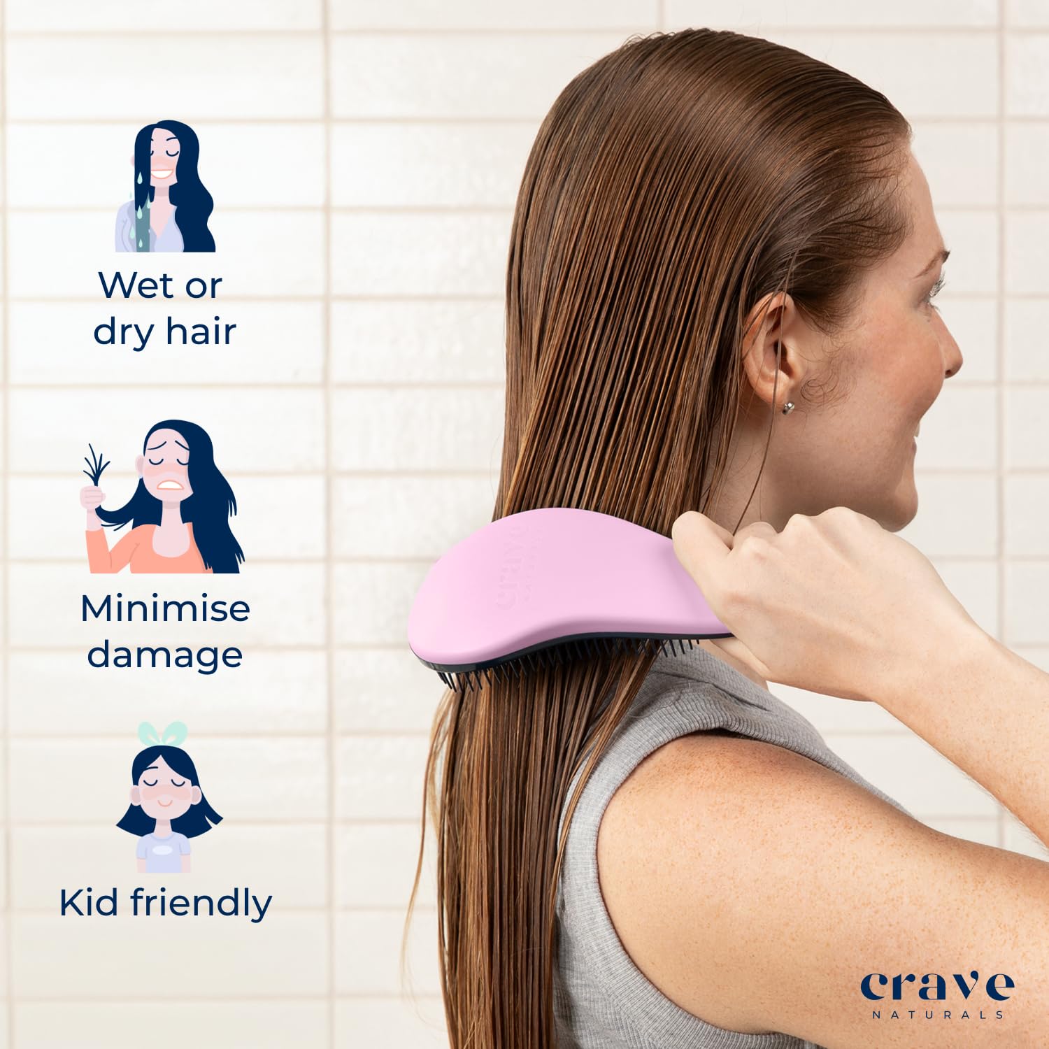 Crave Naturals Glide Thru Brush pink handle, stylish family-friendly detangler.