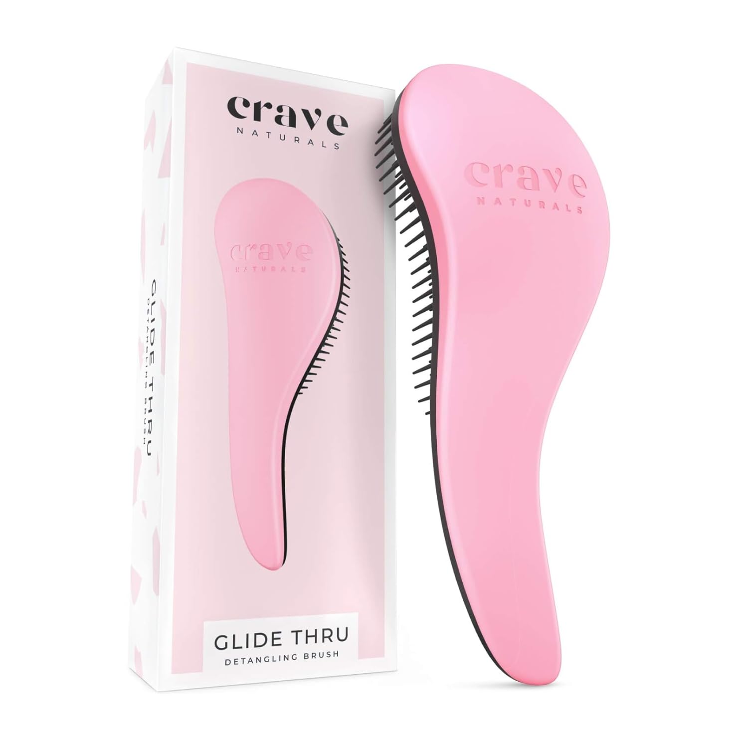 Crave Naturals Glide Thru Brush front view in pink, a gentle detangler for all hair types.