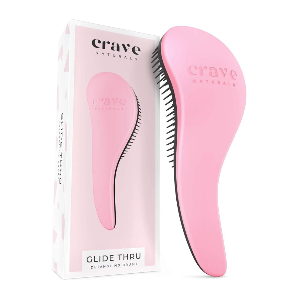 Crave Naturals Glide Thru Brush front view in pink, a gentle detangler for all hair types.
