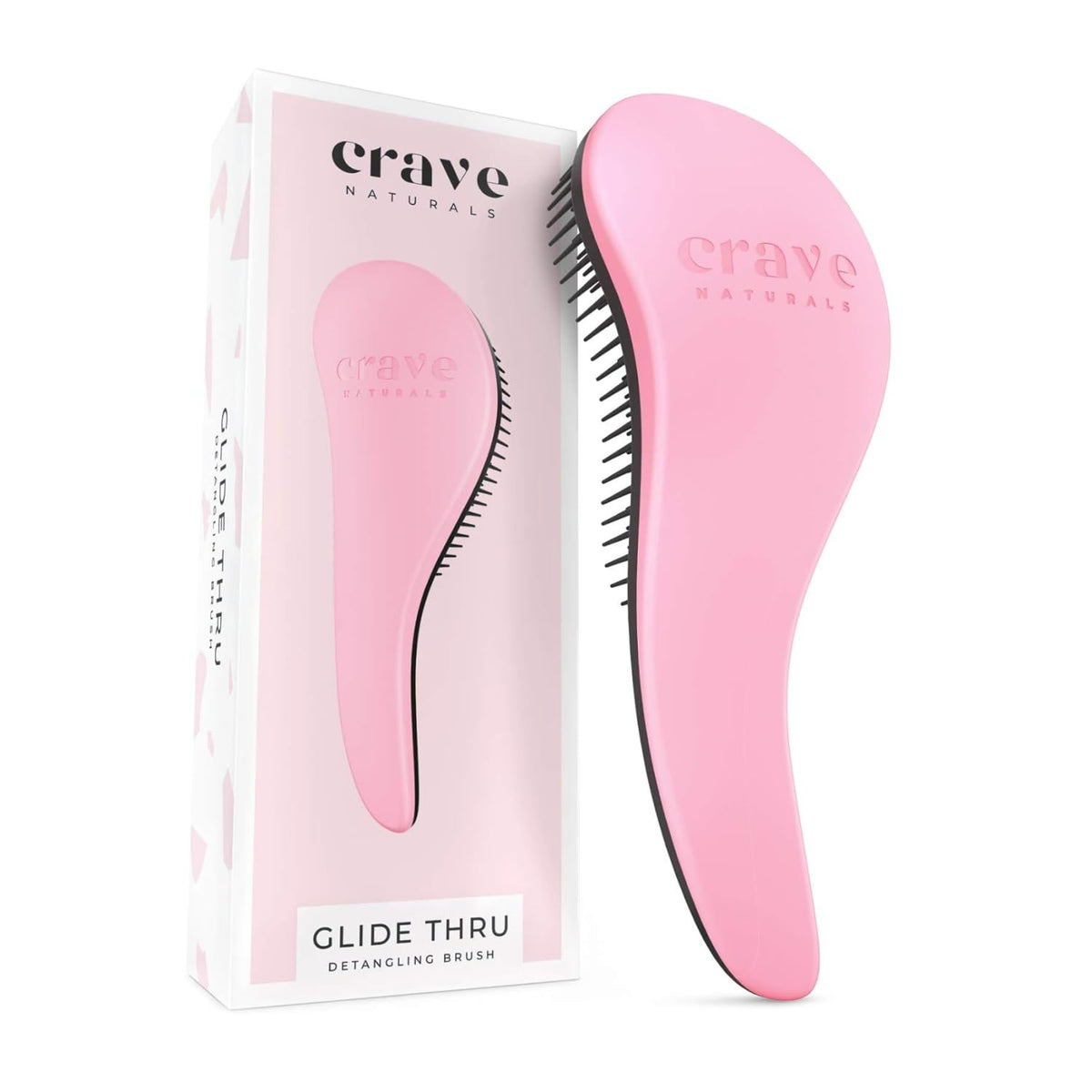 Crave Naturals Glide Thru Brush front view in pink, a gentle detangler for all hair types.