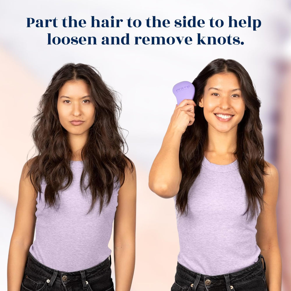 Pack of 2 detangler brushes with vibrant purple and pink hearts for family use.