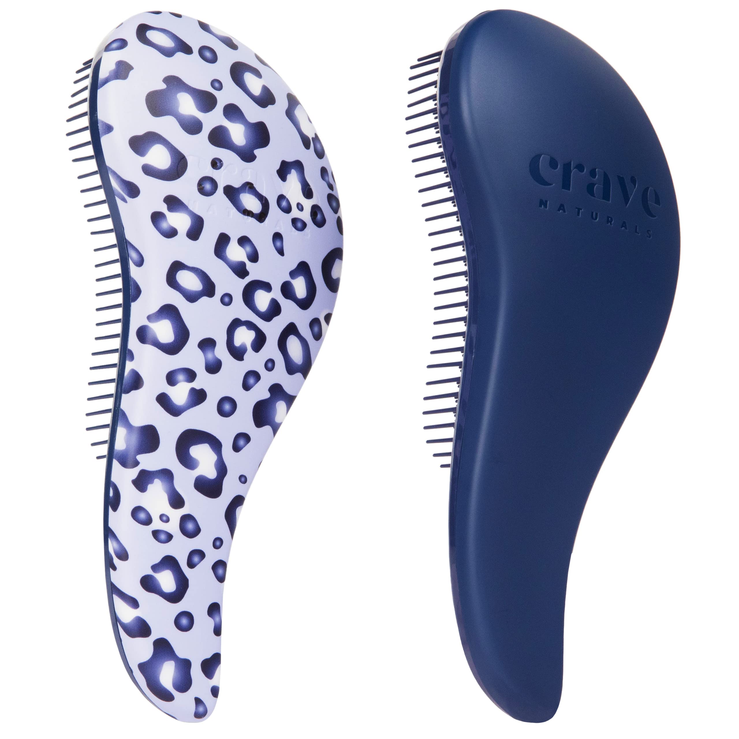 Crave Naturals Glide Thru detangler brush, navy blue close-up showing bristles detangling knots