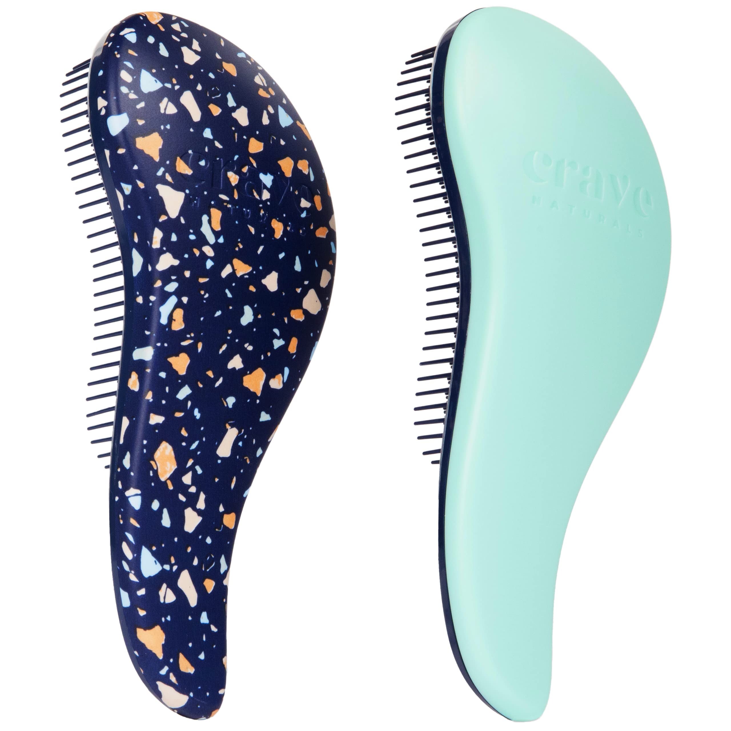 Crave Naturals Glide Thru detangler brush turquoise 2-pack held for gentle detangling