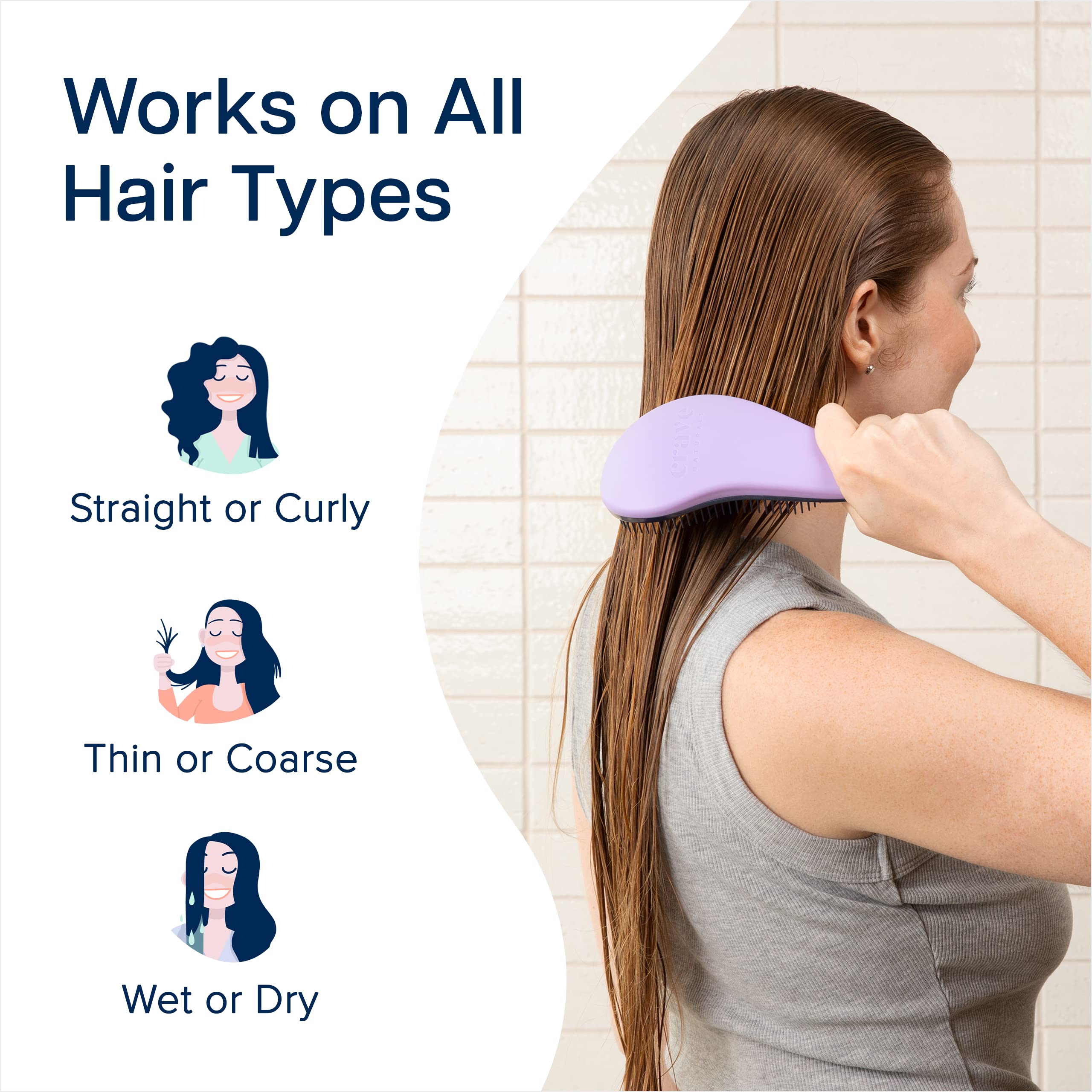 Crave Naturals Glide Thru bristles massage the scalp for comfortable brushing.