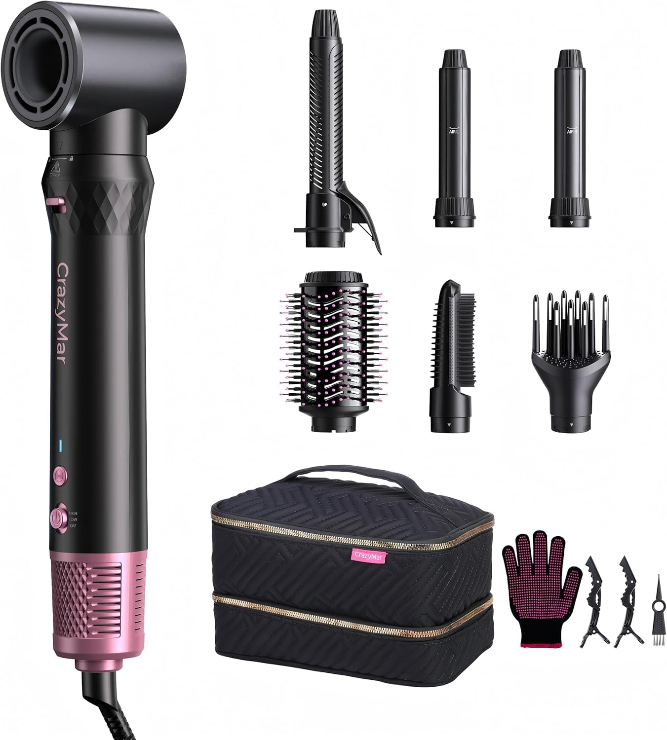 CrazyMar Air Wrap Hair Styler shows seven-in-one styling versatility for quick home salon results.