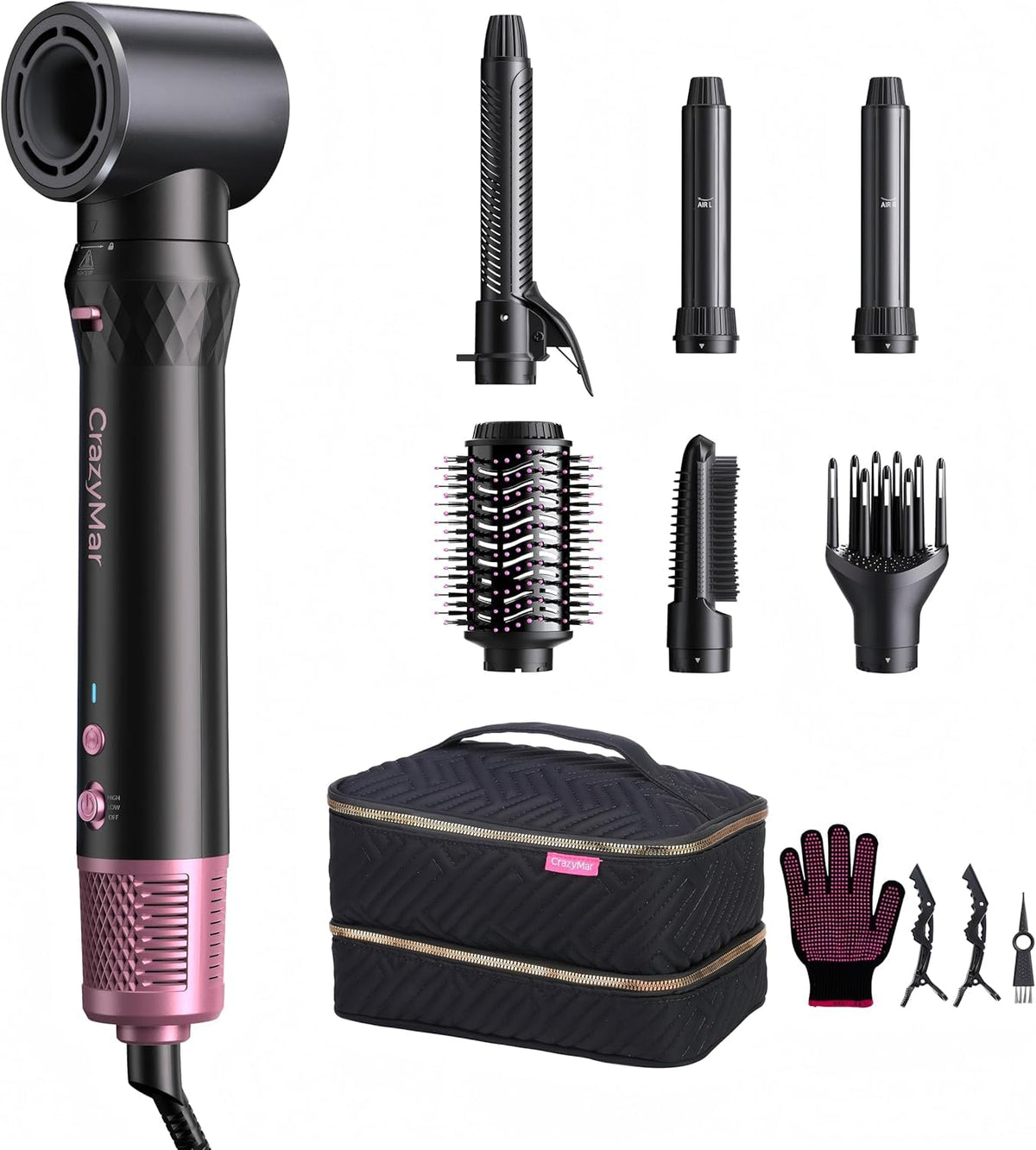 CrazyMar Air Wrap Hair Styler shows seven-in-one styling versatility for quick home salon results.