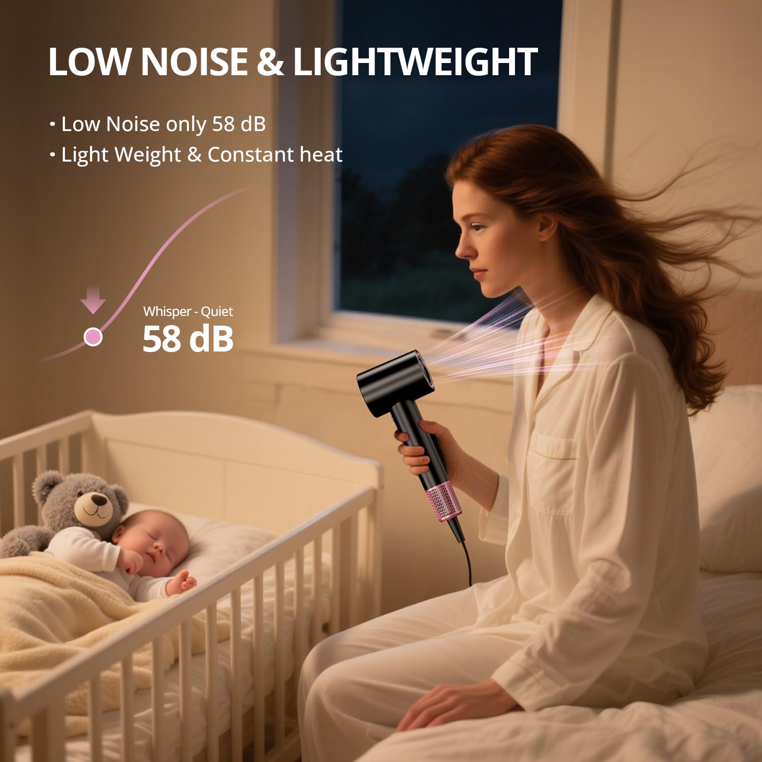 CrazyMar Ionic Hair Dryer in use with diffuser for curled styles.