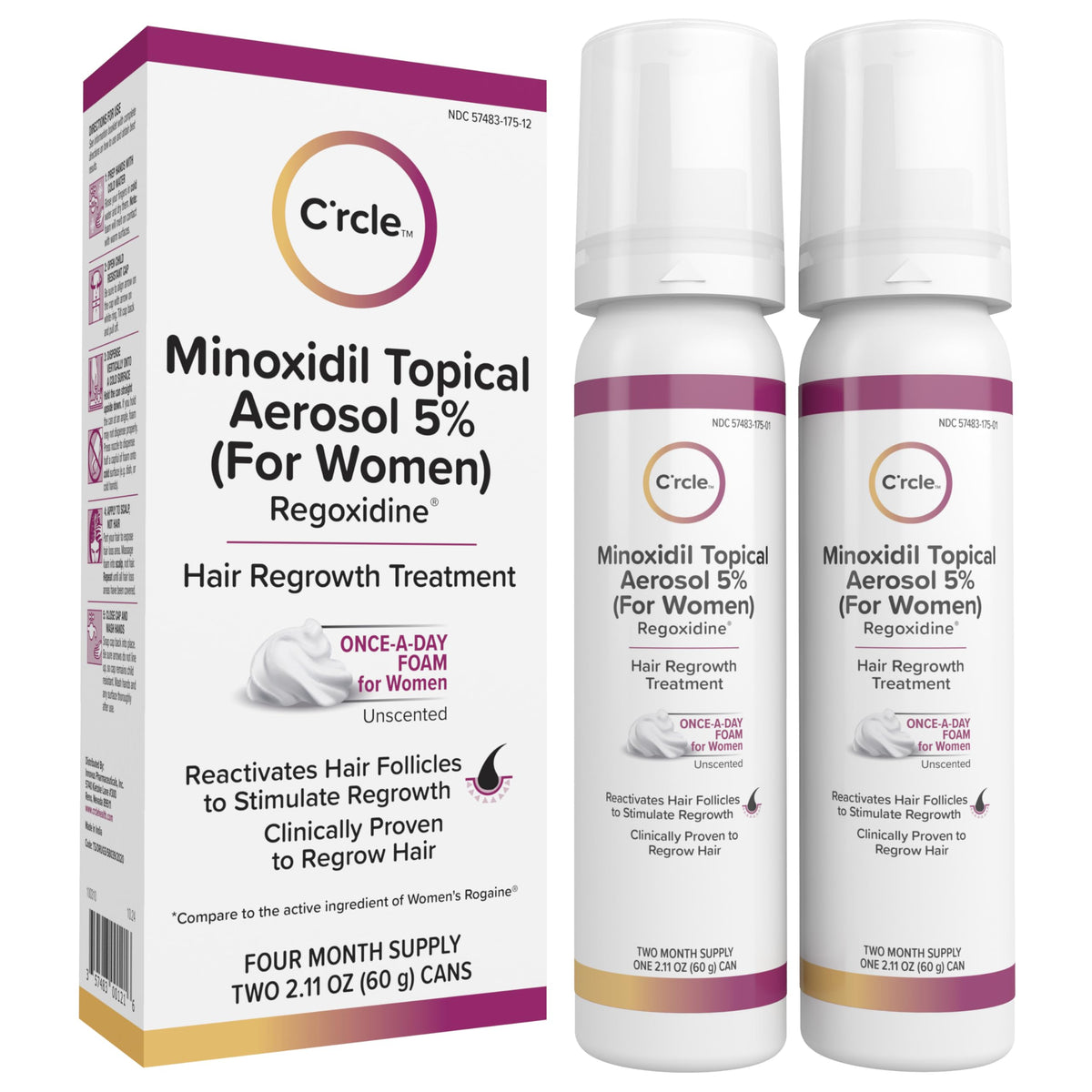 C'rcle minoxidil foam tube for easy daily application to thinning areas.