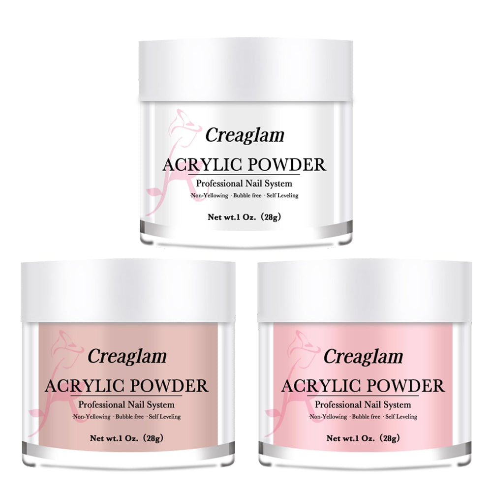 Creaglam pink acrylic powder 28g for vibrant nail art and durable results.