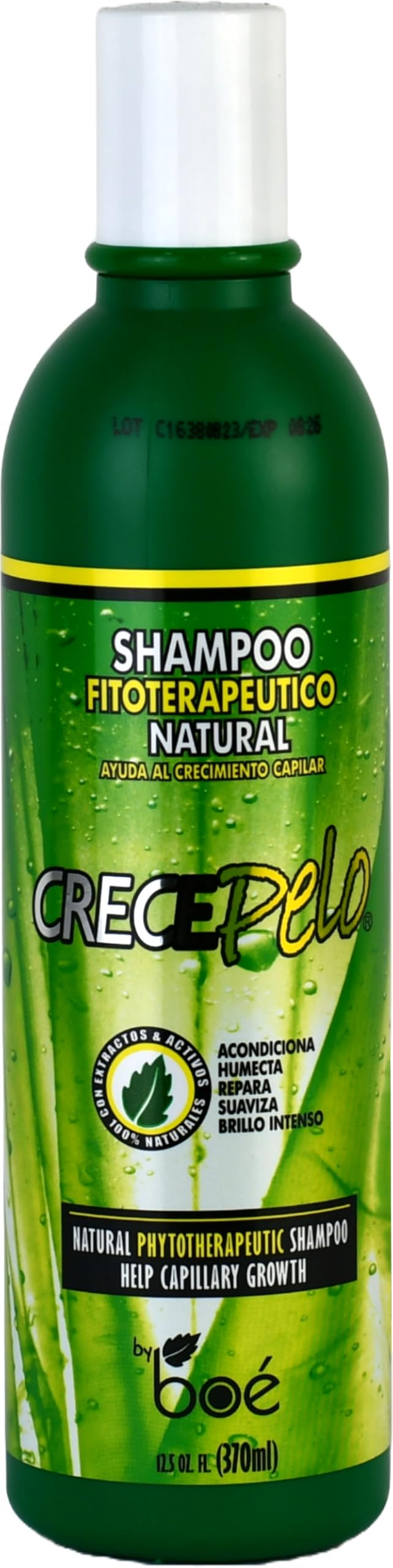 Crece Pelo rinse bottle promotes scalp balance and refreshed strands.