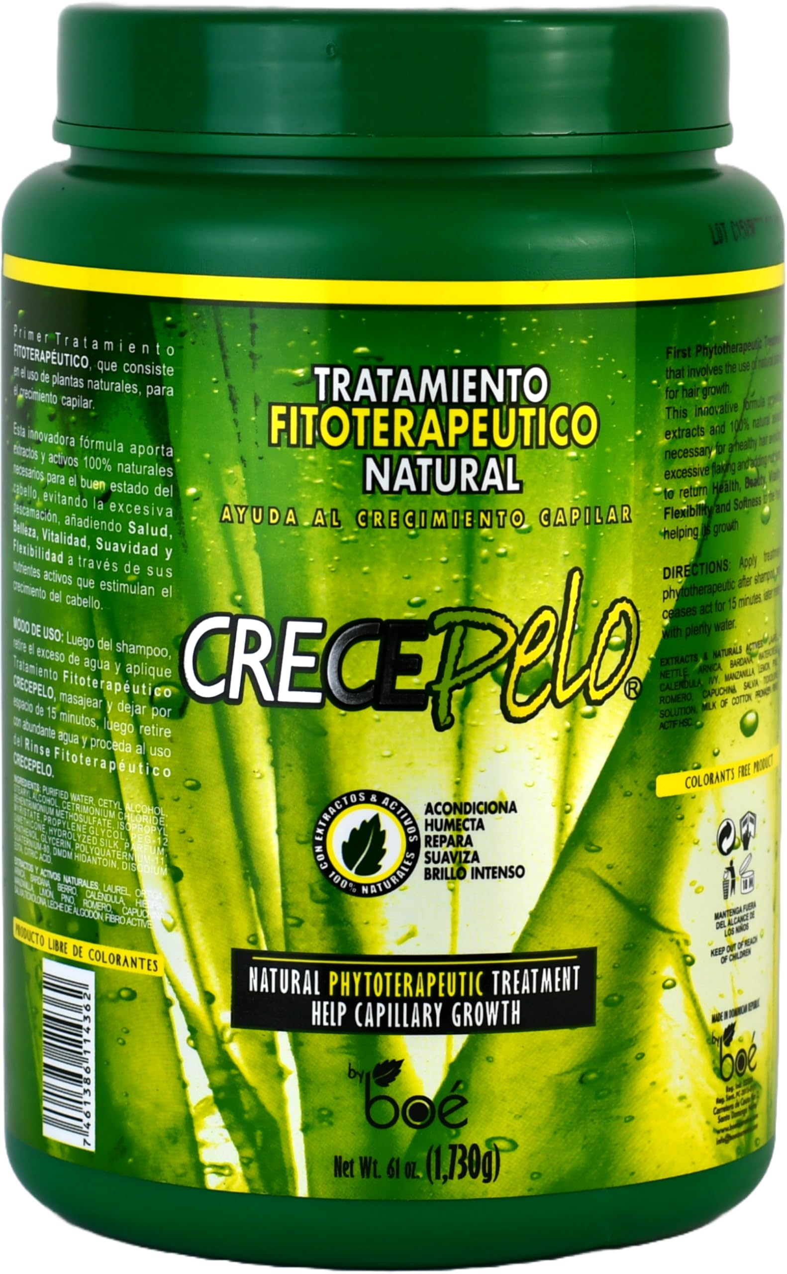Crece Pelo botella del tratamiento fitoterapéutico para hidratar y fortalecer el cabello.