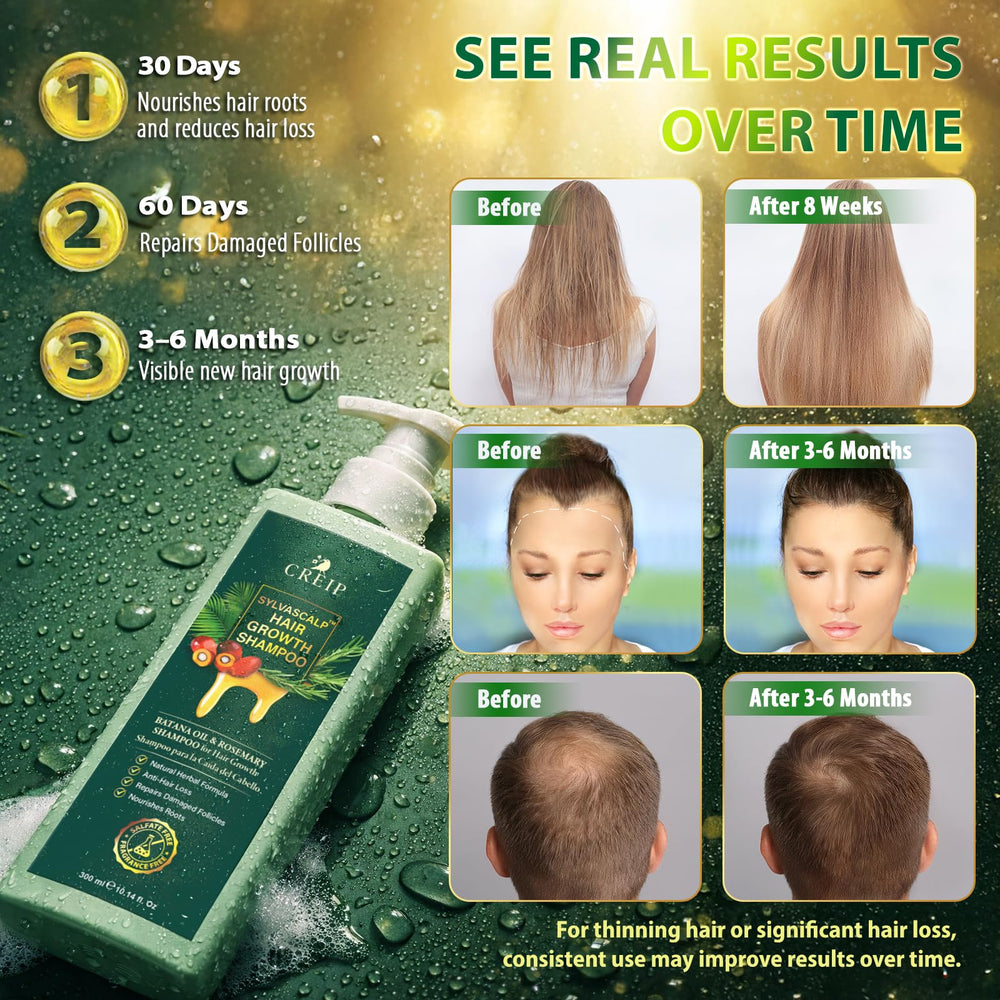Creip Rosemary & Batana Oil Shampoo on scalp with fresh, soothing sensation.