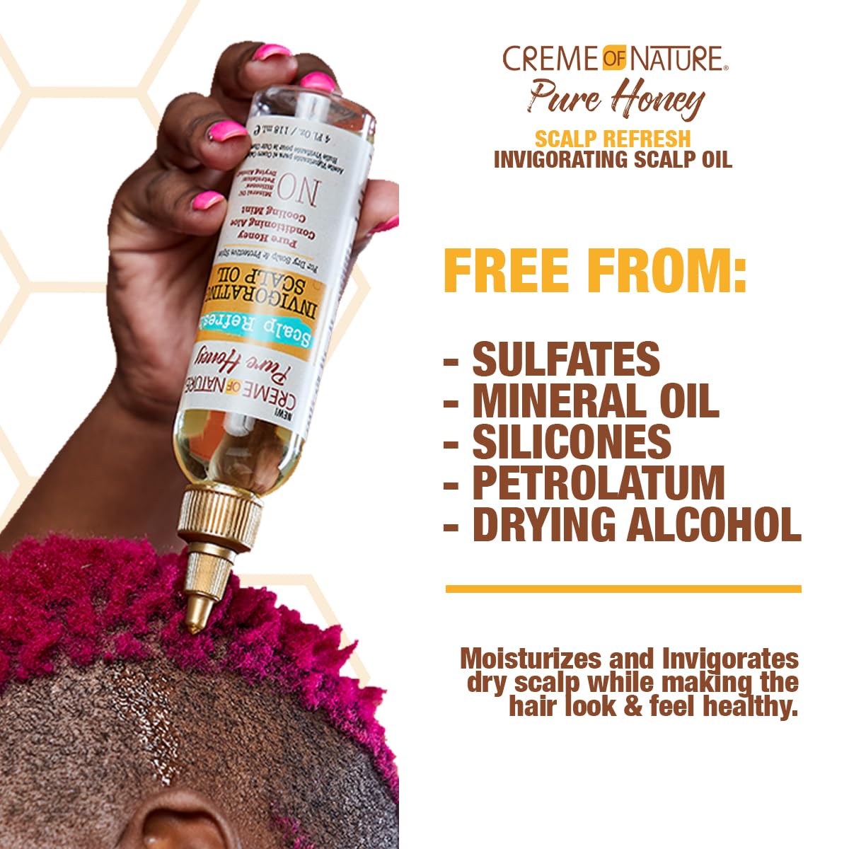 Aplicación en cuero cabelludo con Creme of Nature, alivio para estilos protectores