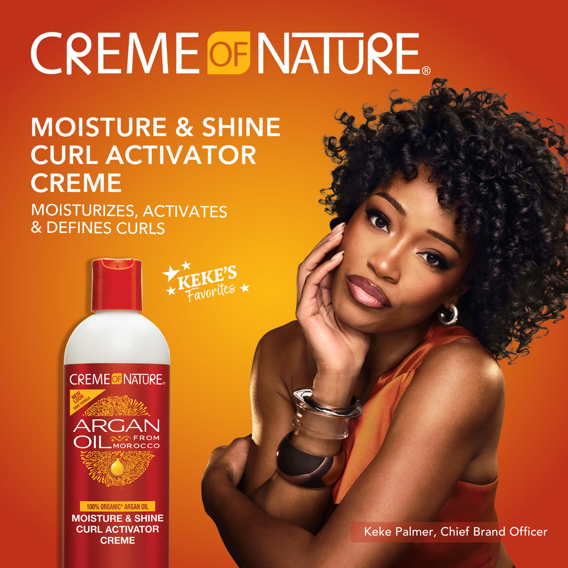 Crème of Nature Argan Oil from Morocco bottle close-up highlighting nourishment and frizz control