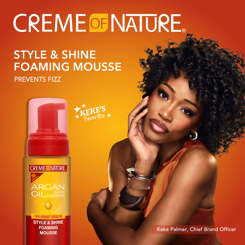 Creme of Nature Argan Oil from Morocco label highlights nourishing shine
