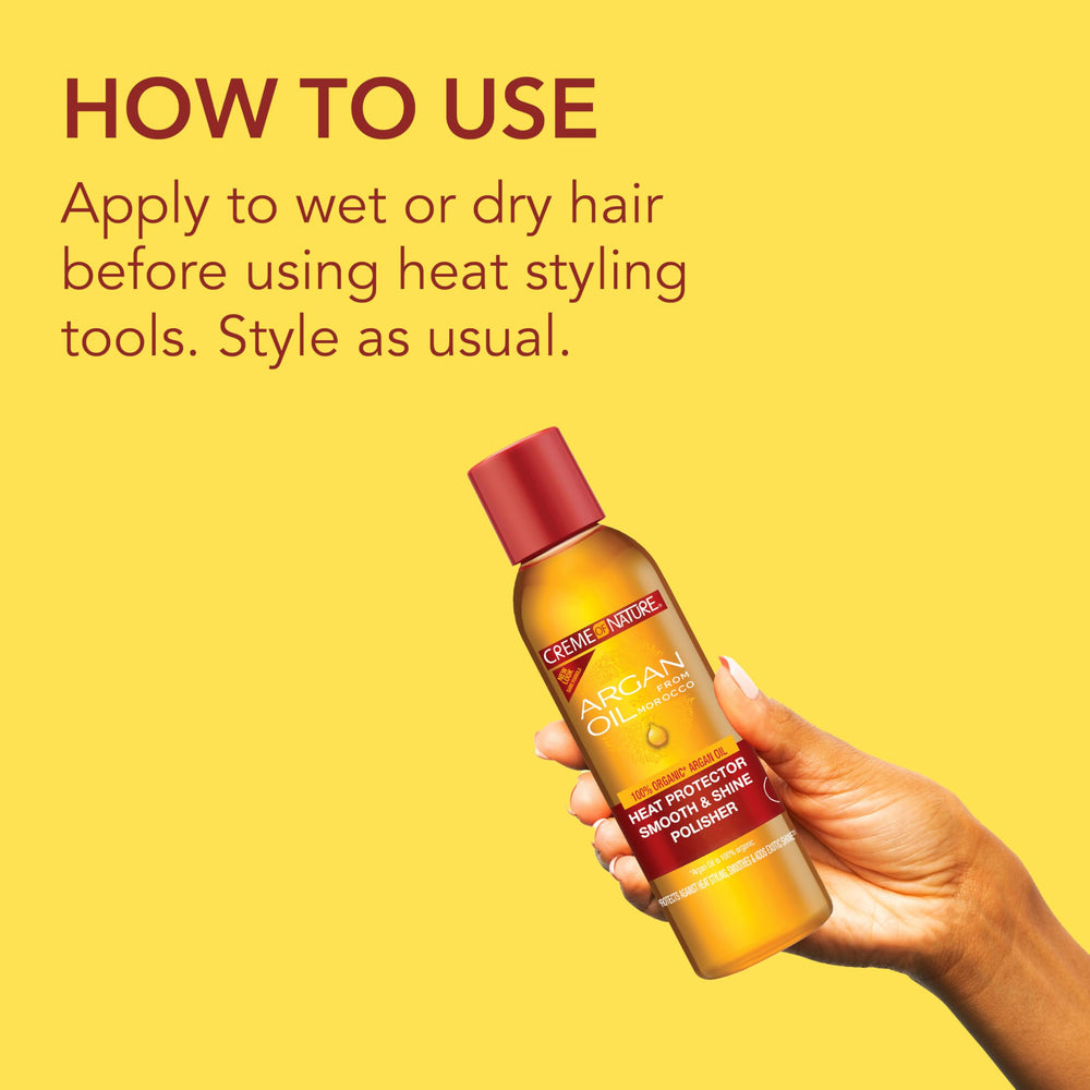 Creme of Nature argan oil infusion highlights nourishing shine on hair.