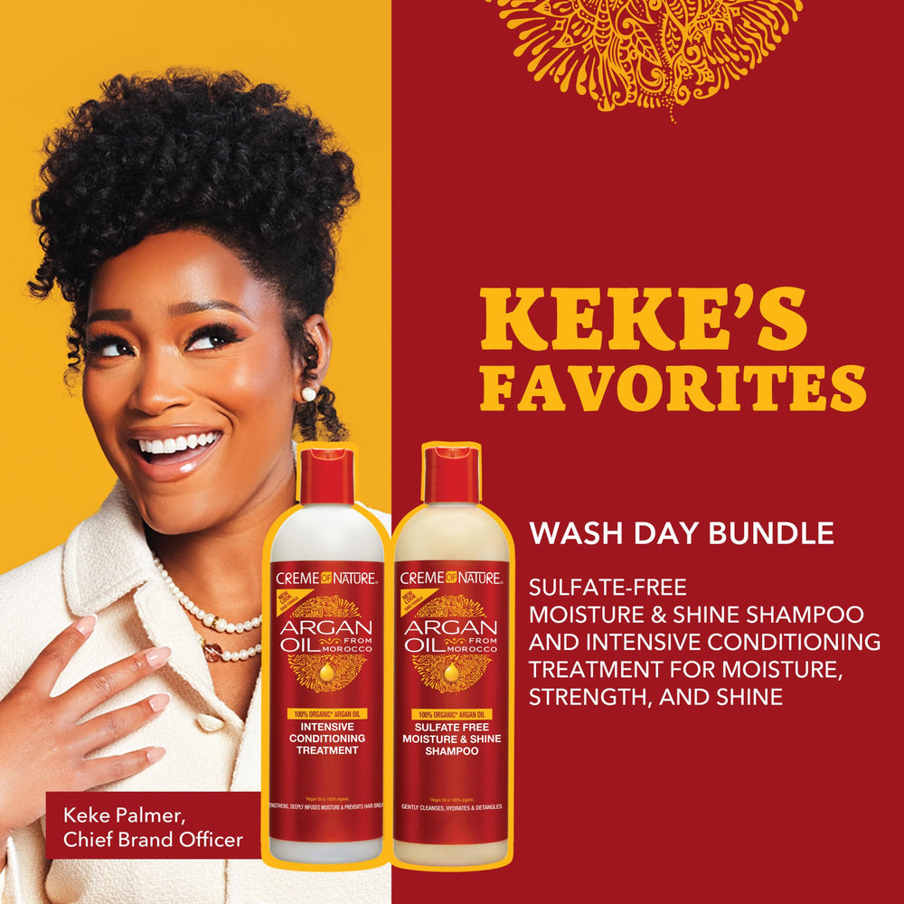 Dúo de cuidado Creme of Nature Argan Oil para cabello texturizado.
