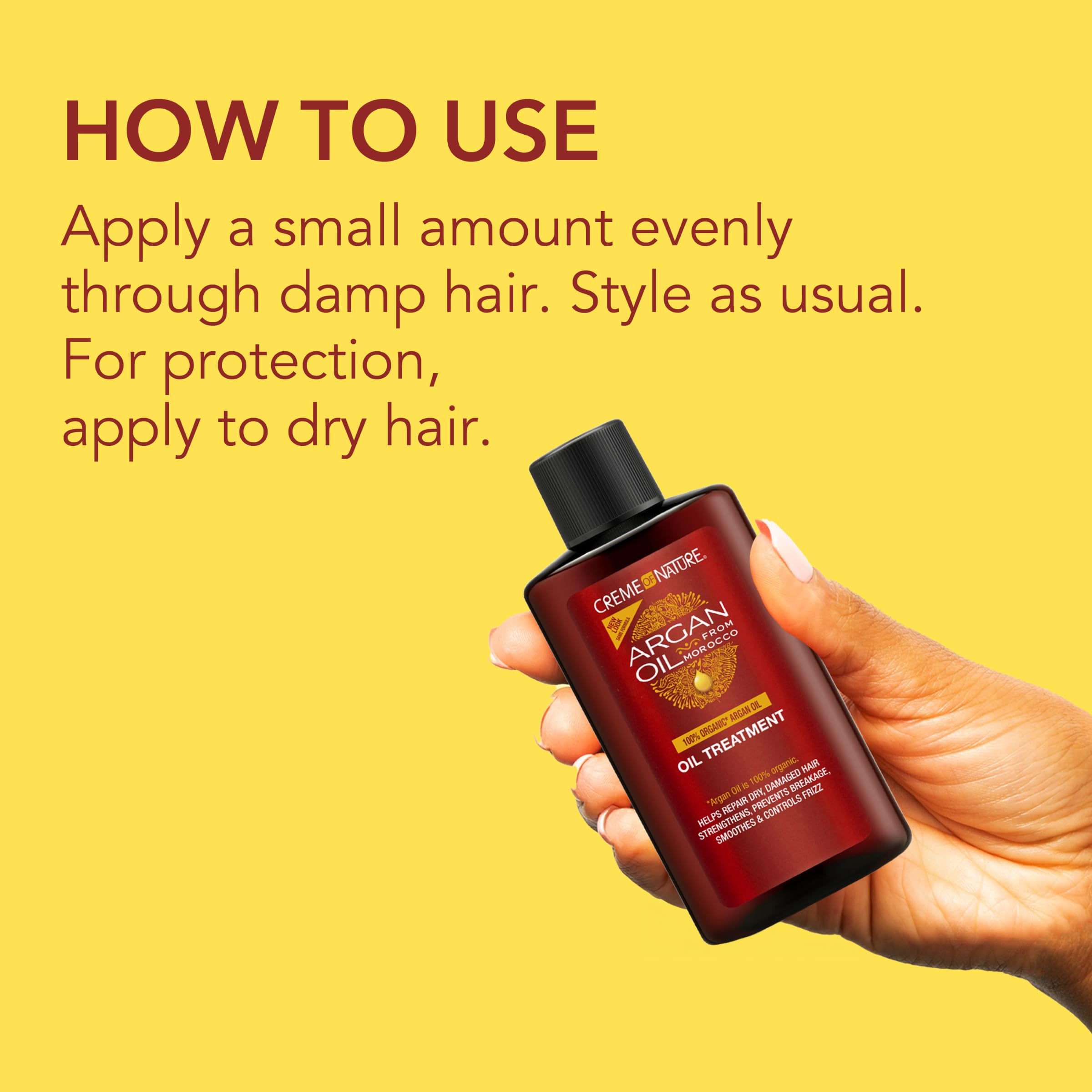Creme of Nature Argan Oil Treatment, aplicación diaria para brillo y protección.