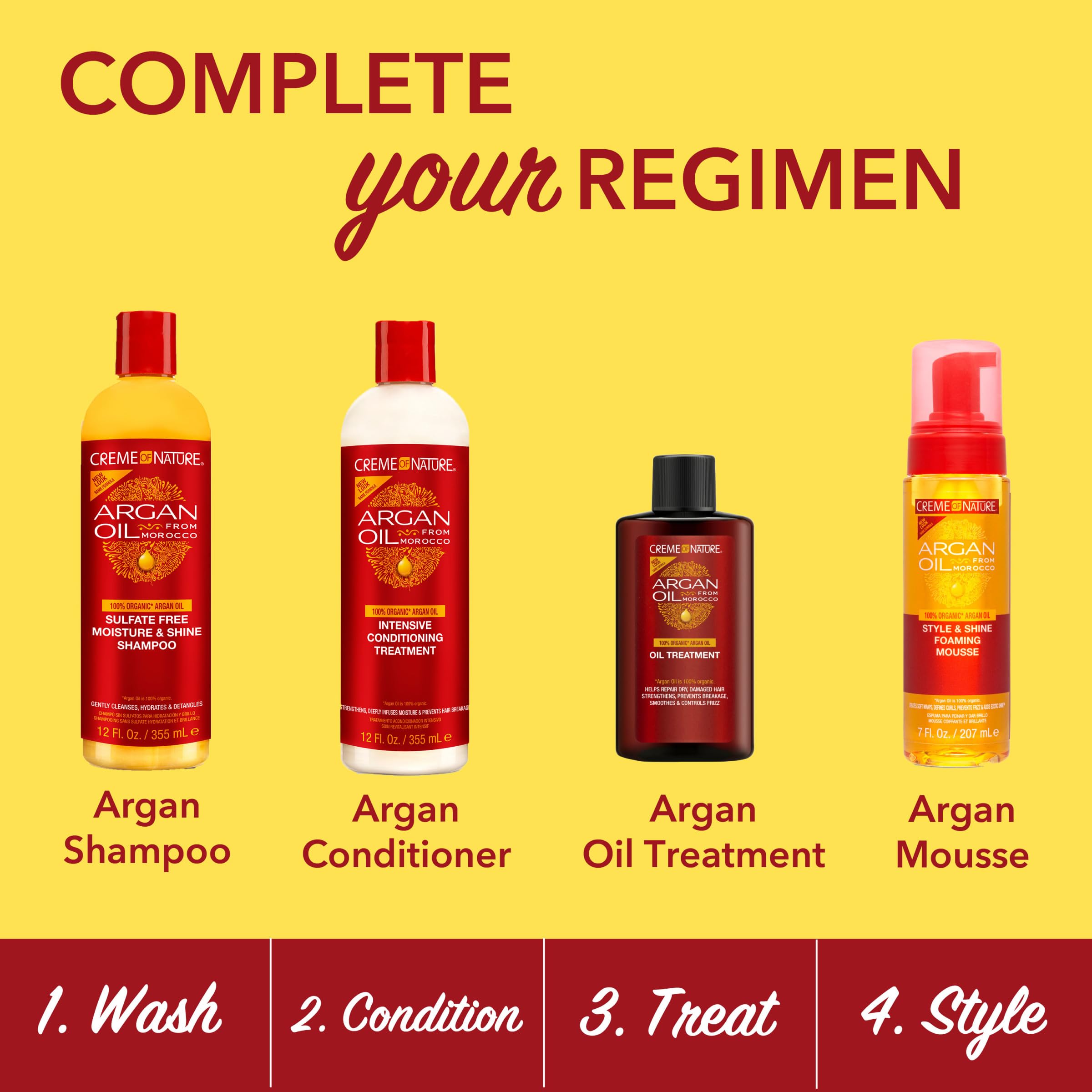 Creme of Nature Argan Oil Treatment, uso en cabello mojado para peinado suave.