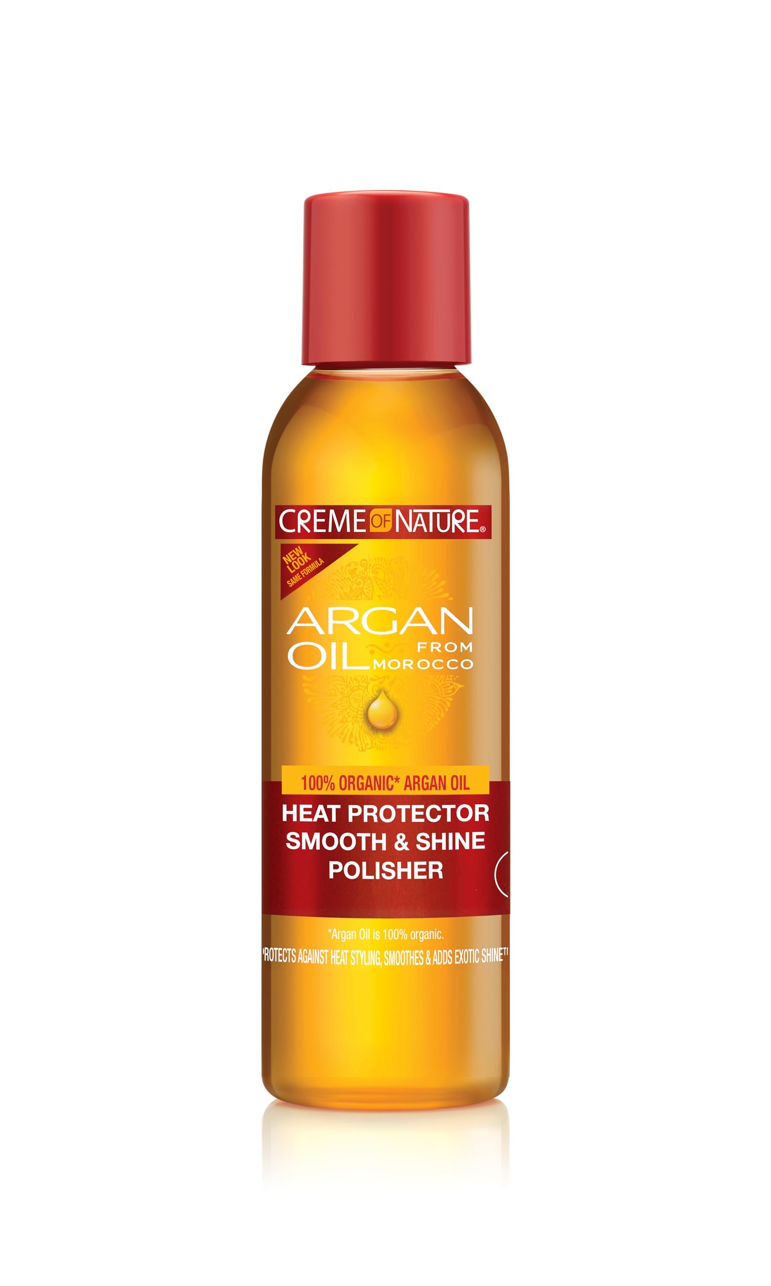Creme of Nature heat protector bottle pour-ready for smooth, protected styling.