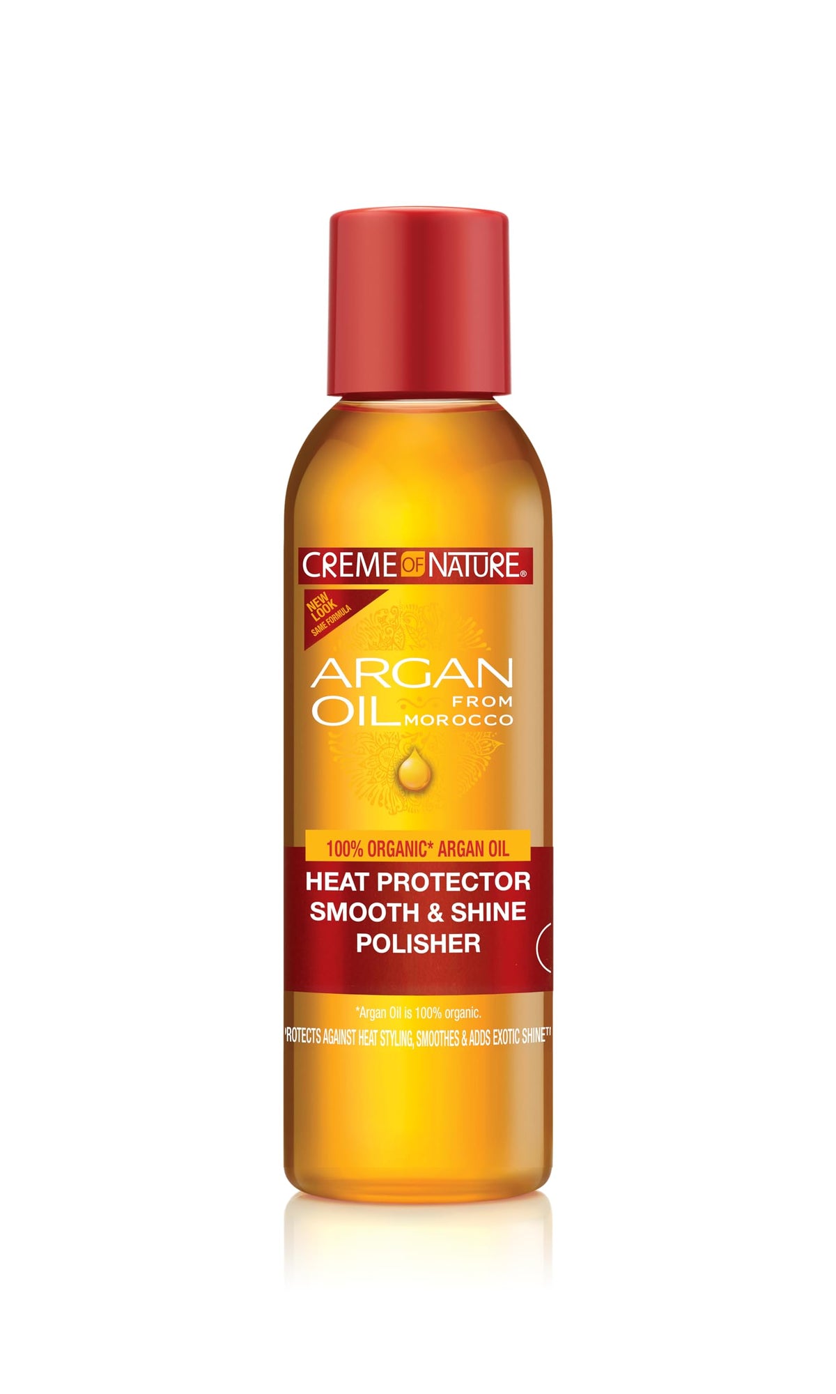 Creme of Nature heat protector bottle pour-ready for smooth, protected styling.