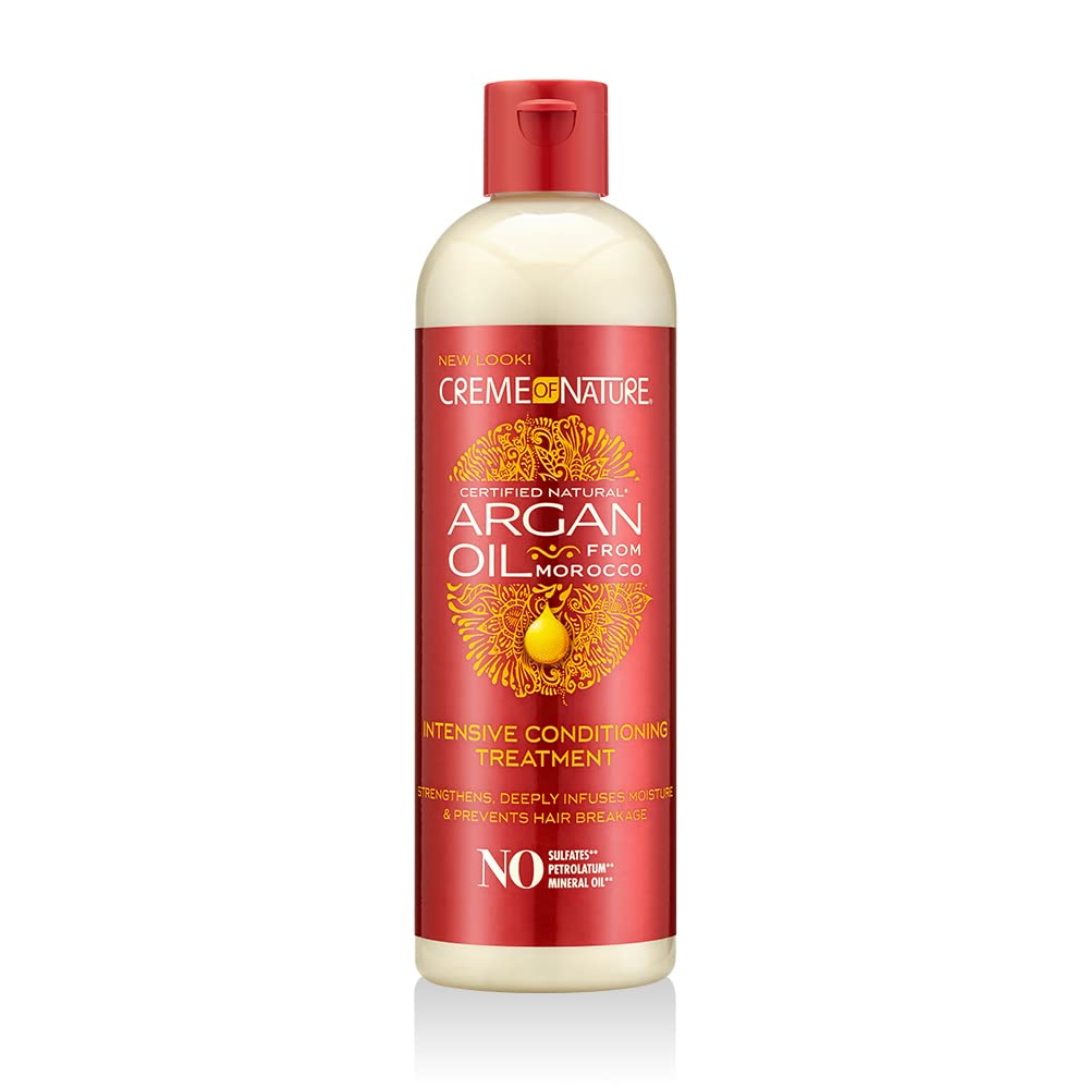 Creme of Nature Intensive Conditioning Treatment argan oil bottle showing premium moisture benefits